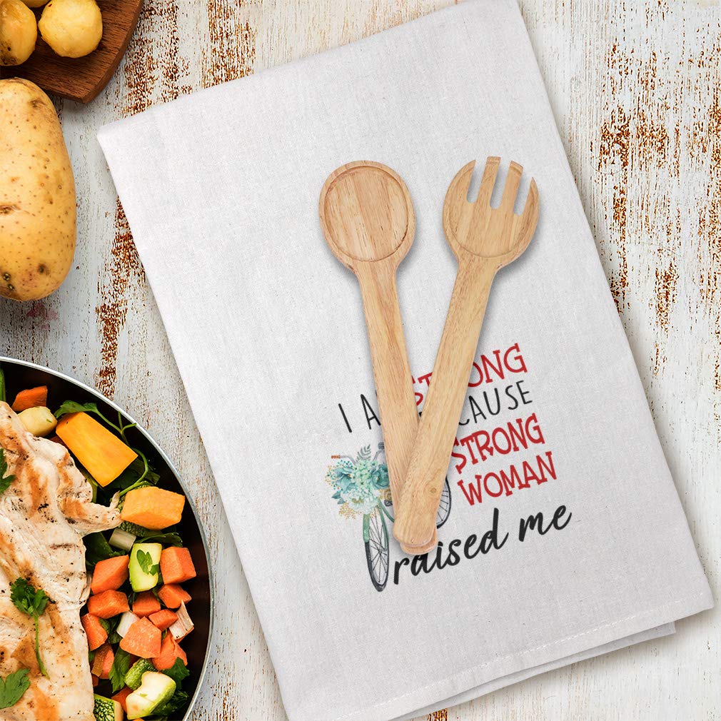 Stylish Printed Kitchen Towels - 'I Am Strong Because A Woman Raised Me' Mother's Day Gift - Flour Sack Dish Towels for Mom - Perfect for Cooking, Cleaning & Home Decor