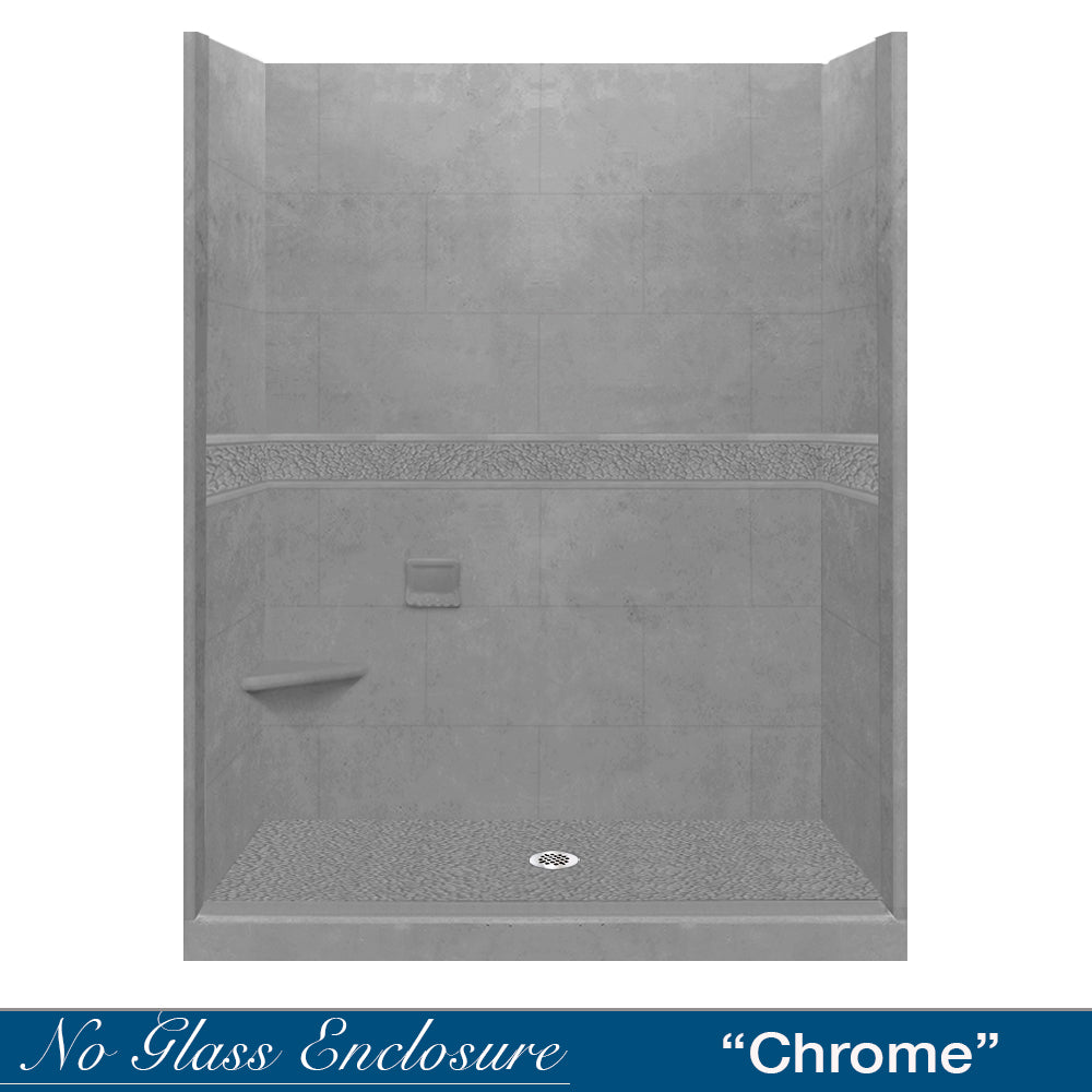 60 Alcove Wet Cement Sistine Stone & Pebble Stone Accent - DIY Shower Remodel Kit for Bathroom Renovation, Waterproof Tile Backsplash, and Modern Home Decor