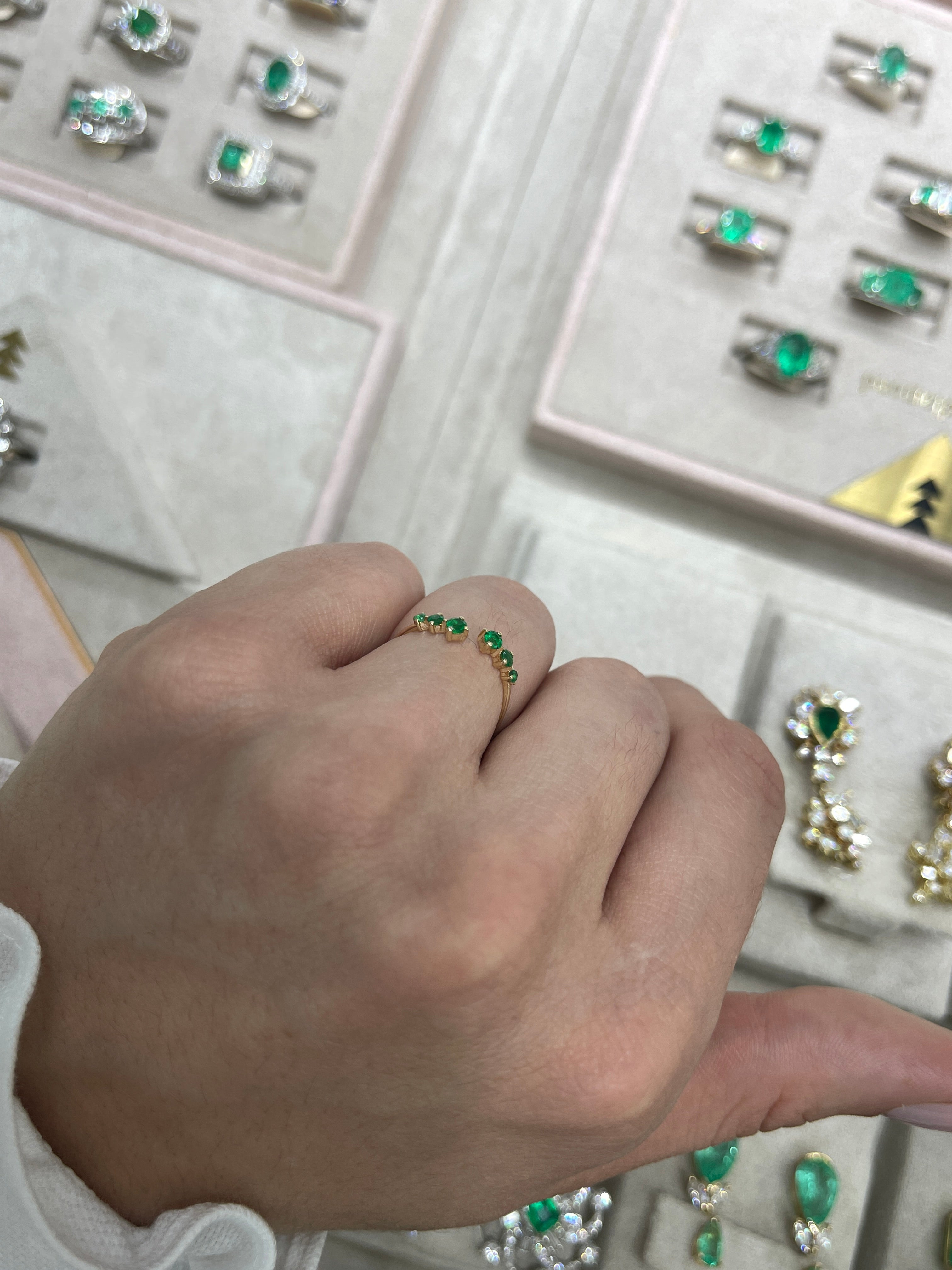 14K Gold Petite Emerald Open Band Ring for Women - Elegant Everyday Jewelry for Casual Wear, Office & Special Occasions