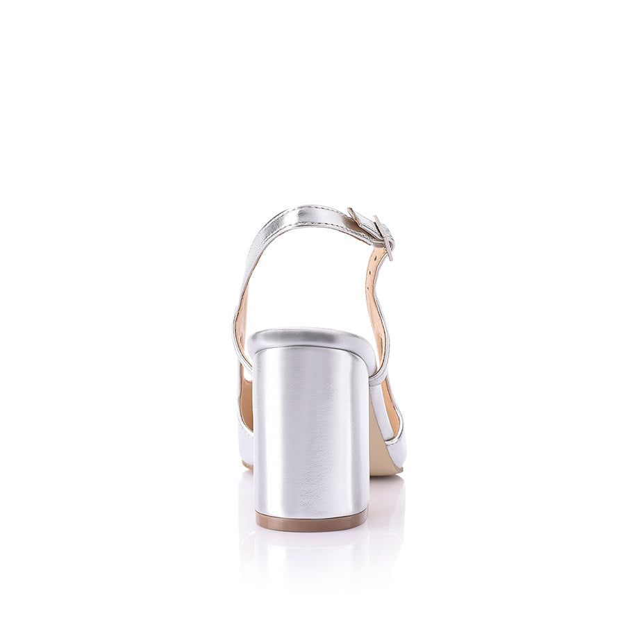 Enrique Sling Back Block Heels - Women's Comfortable Silver Smooth Dress Shoes for Wedding, Party & Evening Occasions