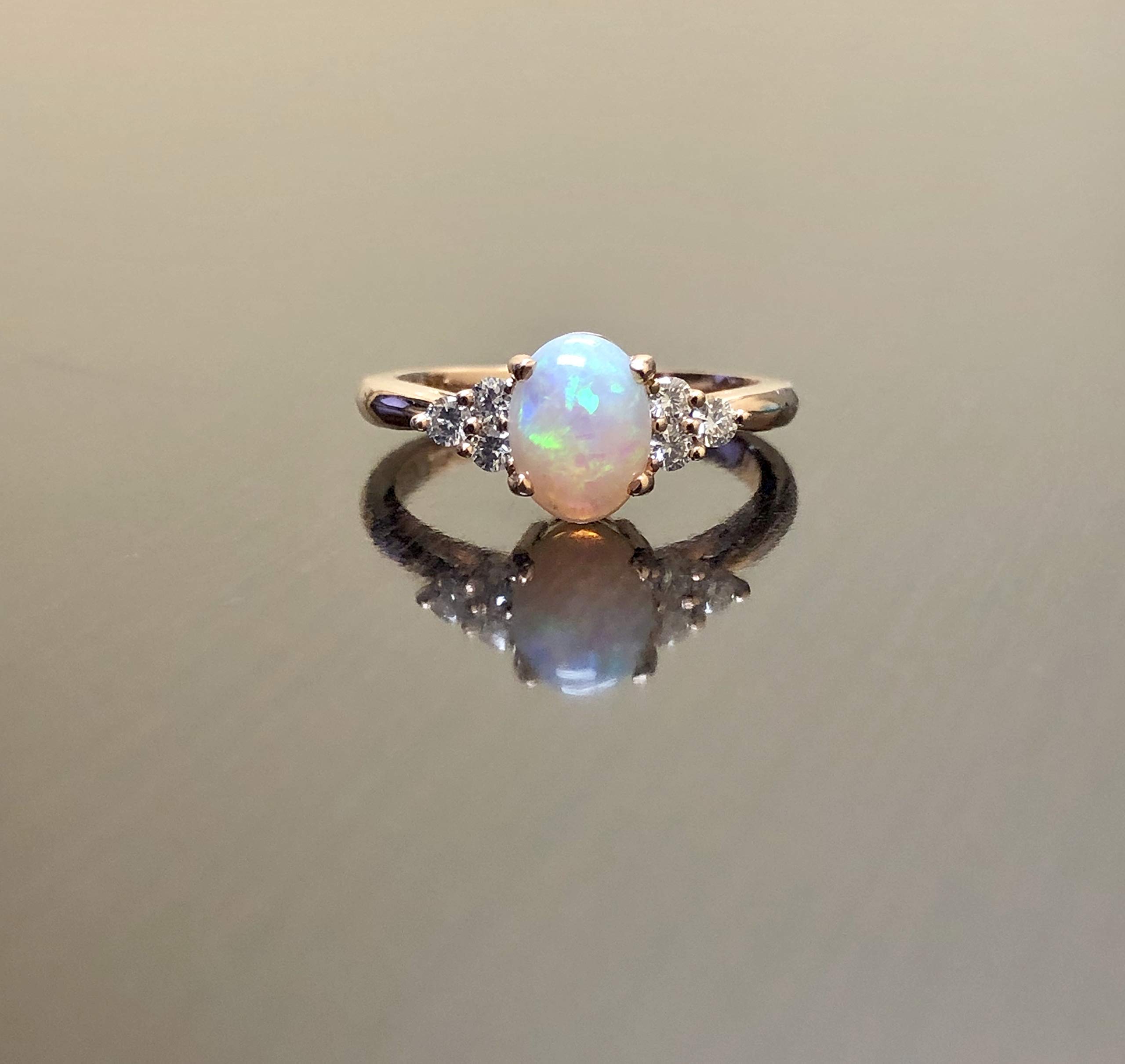 14K Rose Gold Diamond & Genuine Opal Engagement Ring for Women - Vintage Art Deco Wedding Band, Anniversary Gift, Promise Ring - Perfect for Proposals, Bridal Jewelry & Special Occasions