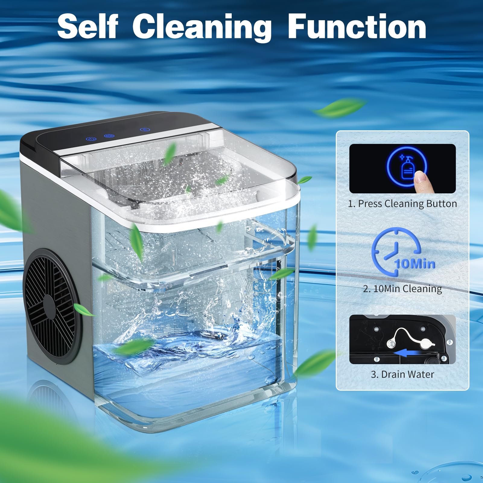 Upgraded Portable Ice Maker Countertop 28Lbs/Day, Fast 6-Minute Ice Making, 15H Timer, Self-Cleaning, 2 Ice Cube Sizes (Bullet & Cube) with Scoop - Perfect for Home, Kitchen, RV, Camping & Outdoor Parties