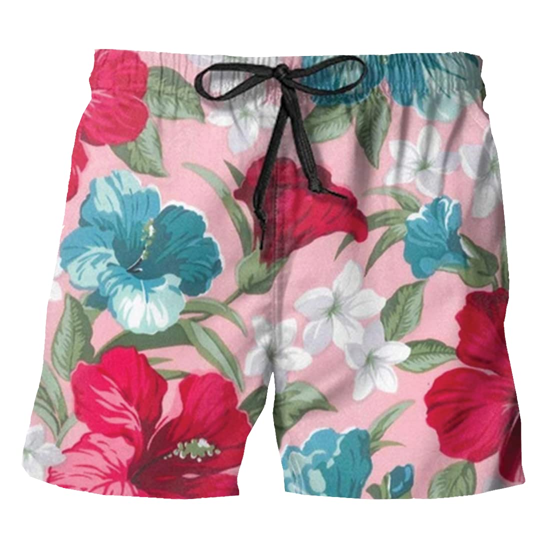 Hibiscus Hawaiian Men's Shorts - Aloha Beach Shorts for Men with Drawstring - Comfortable Hawaiian Swim Trunks for Beach, Pool, and Summer Vacations