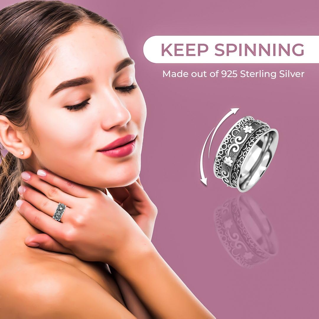 925 Sterling Silver Mom Spinner Ring - Elegant Jewelry Gift for Women, Mothers, Wife | Perfect for Birthday, Anniversary, Mother's Day | Stress Relief & Thoughtful Present
