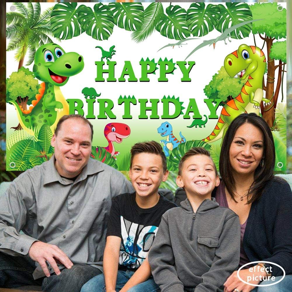 Dinosaur Birthday Backdrop for Kids - 6x3.6 Feet Green Party Decorations with Happy Birthday Banner - Perfect for Boys Birthday Parties, Dinosaur Theme Decor & Photo Booth Backgrounds