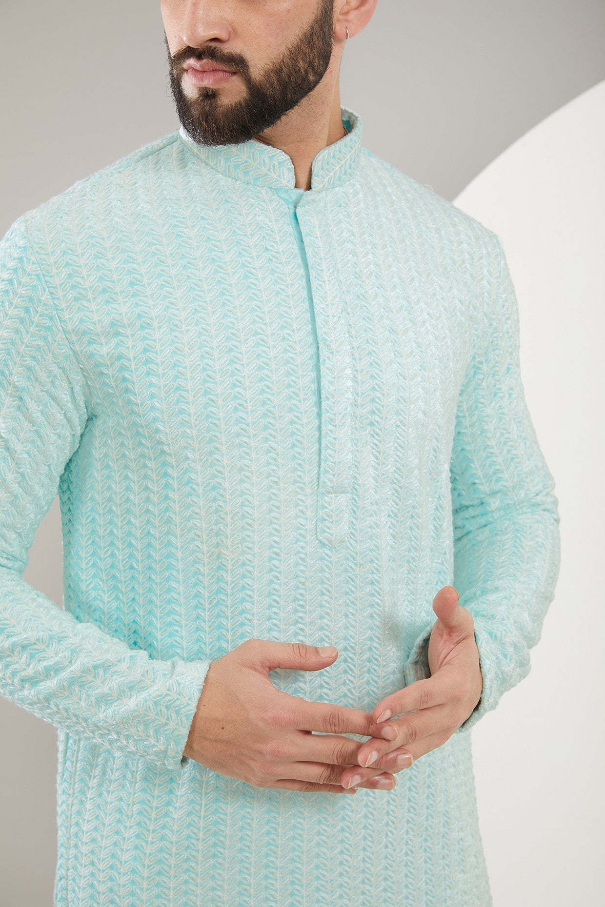 Powder Blue Embroidered Kurta for Women - Traditional Indian Cotton Tunic Top - Perfect for Festivals, Weddings & Casual Wear