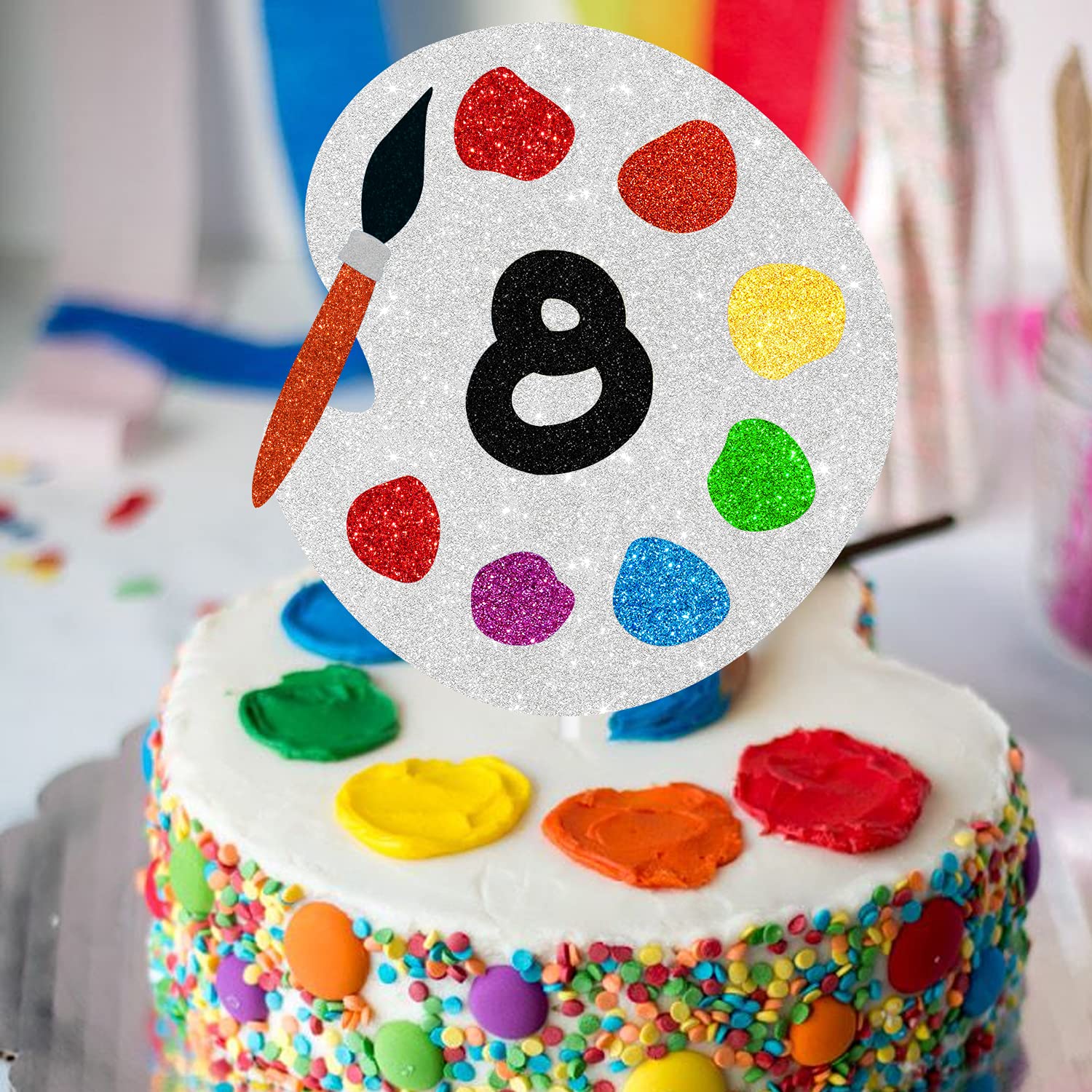 8th Birthday Art Party Cake Topper - Eight Year Old Gooey Paint Themed Cake Decoration for Boys & Girls | Artist Painter Brush Palette Design | Perfect for Birthday Parties, Baby Showers & Creative Celebrations