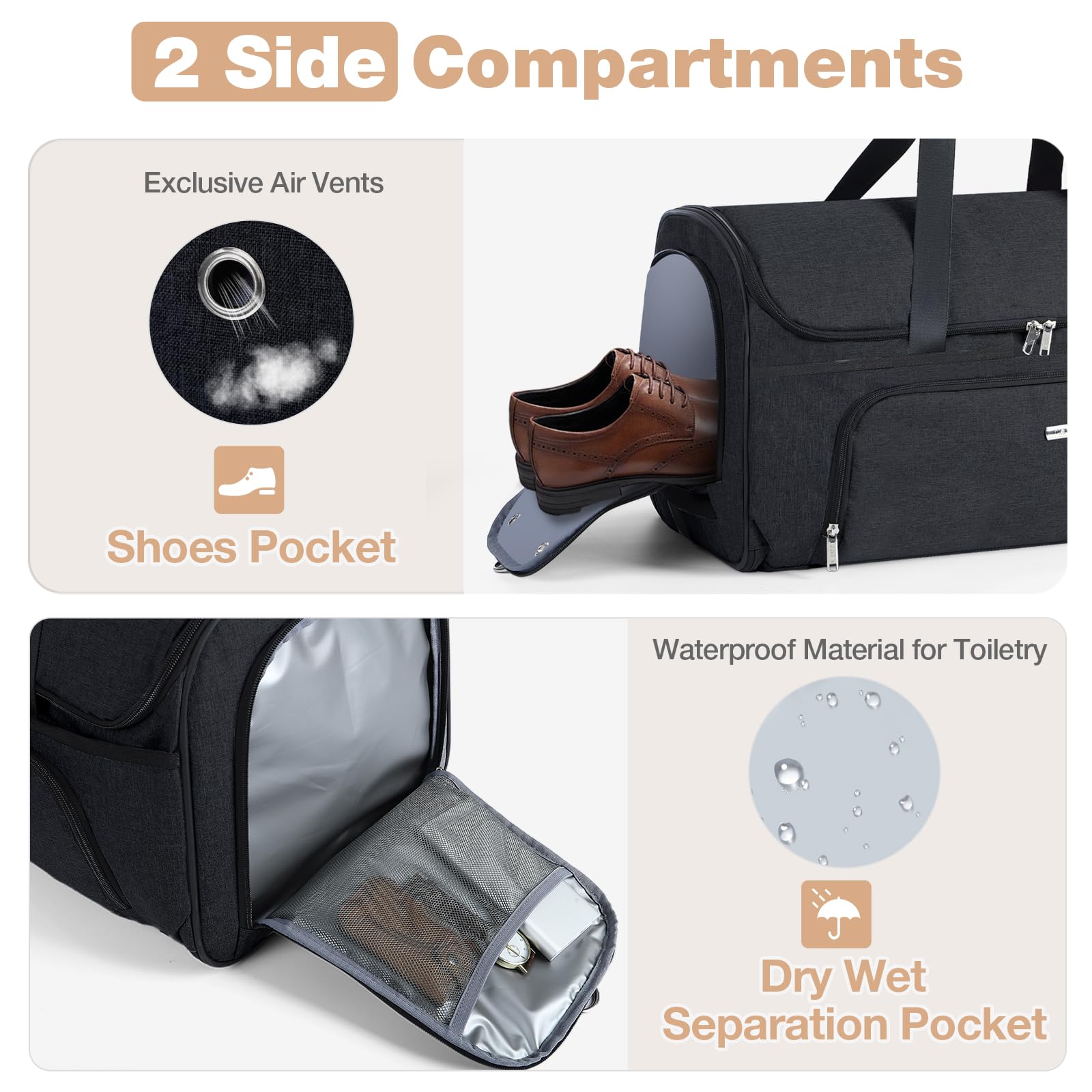 Premium Garment Bags with Wheels - Convertible Weekender Travel Bag, Large Duffle Luggage for Business Trips & Formal Events (Black) - Perfect for Air Travel, Weddings & Business Meetings