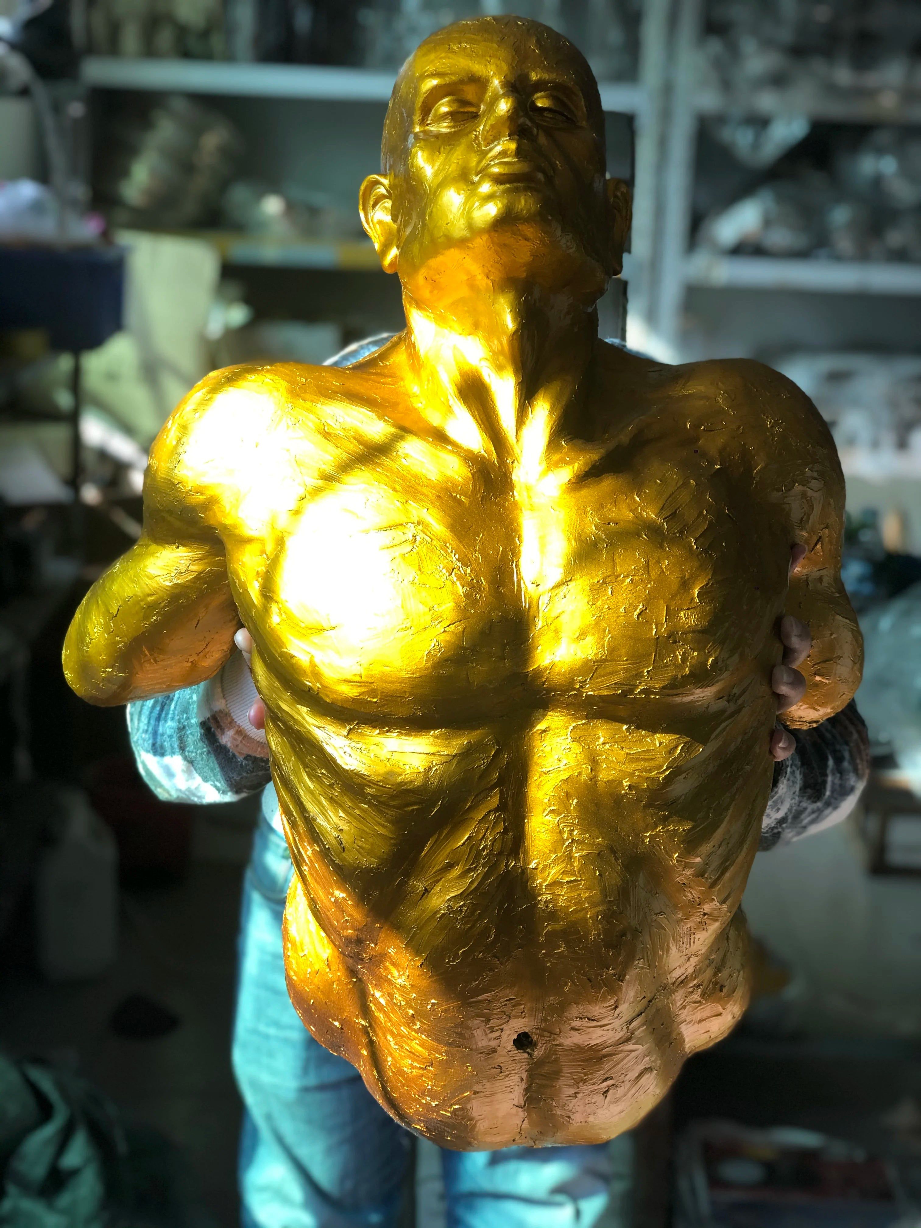 Electroplated Metal Male Figure Art Sculpture - Modern Wall Decor for Living Room, Office & Gallery Display