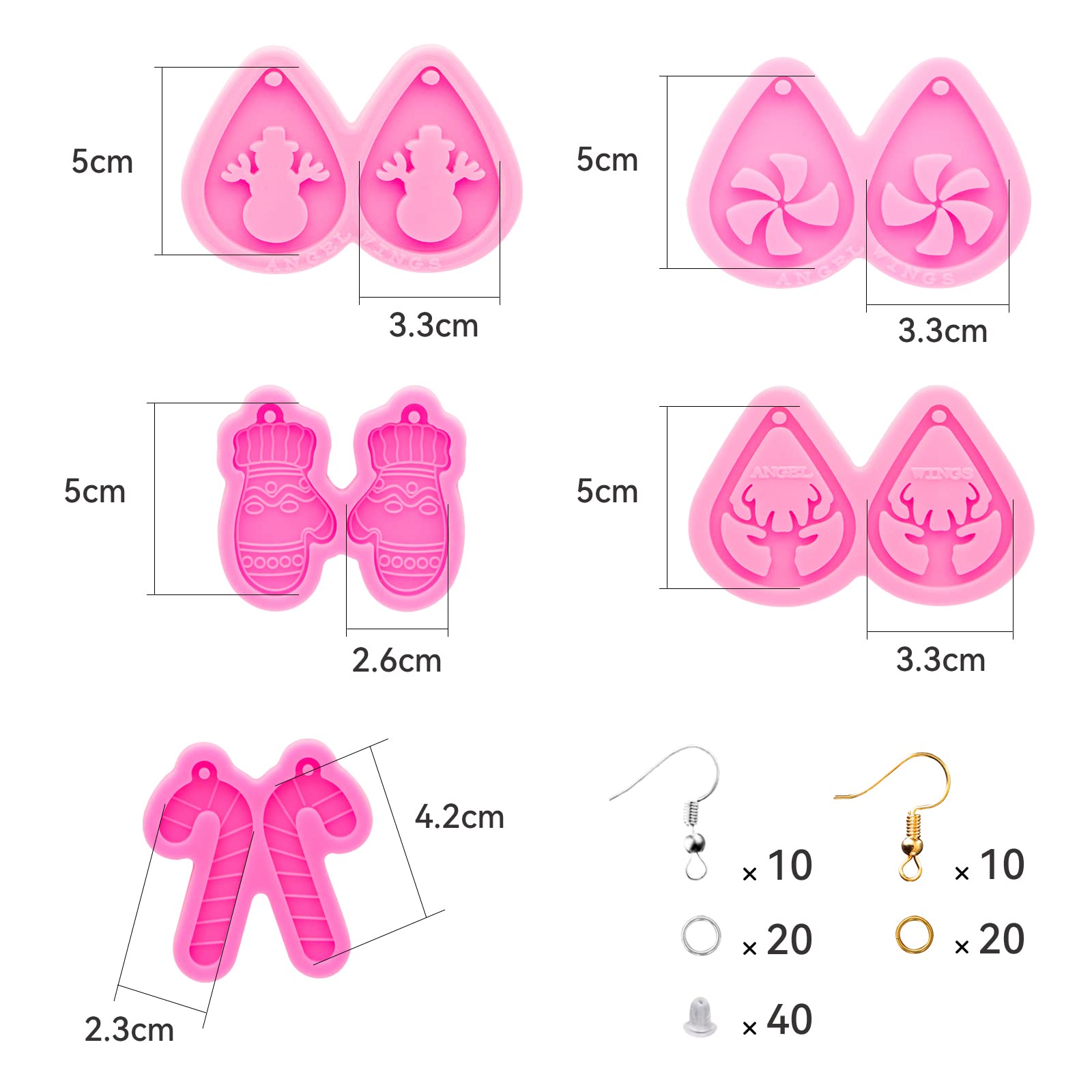 105Pcs DIY Resin Earring Molds Kit with 5 Christmas Silicone Molds - Jewelry Making Supplies for Epoxy Casting, Includes Earring Hooks - Perfect for Handmade Unique Earrings, Gifts & Holiday Crafts