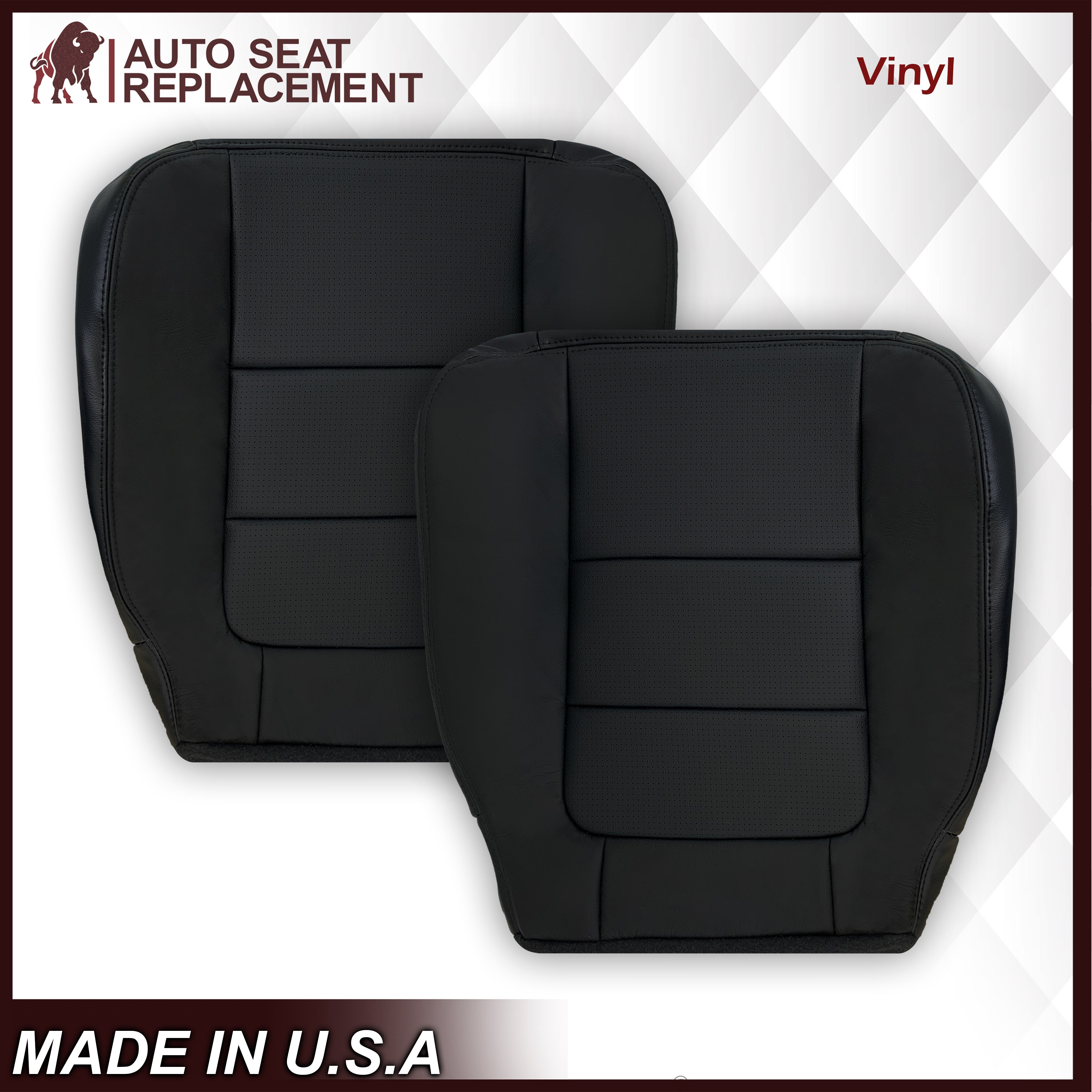2001-2003 Ford F350 F250 Lariat Extended Cab Black Perforated Seat Covers - Genuine Leather or Premium Vinyl - Perfect for Truck Upgrades & Road Trips