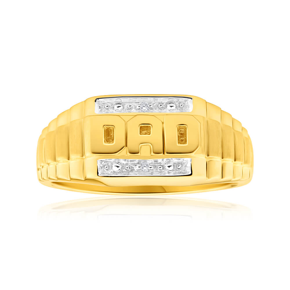 9ct Yellow Gold & White Gold 'Dad' Diamond Ring - Perfect Gift for Father's Day, Birthday & Anniversary - Elegant & Timeless Jewelry for Men