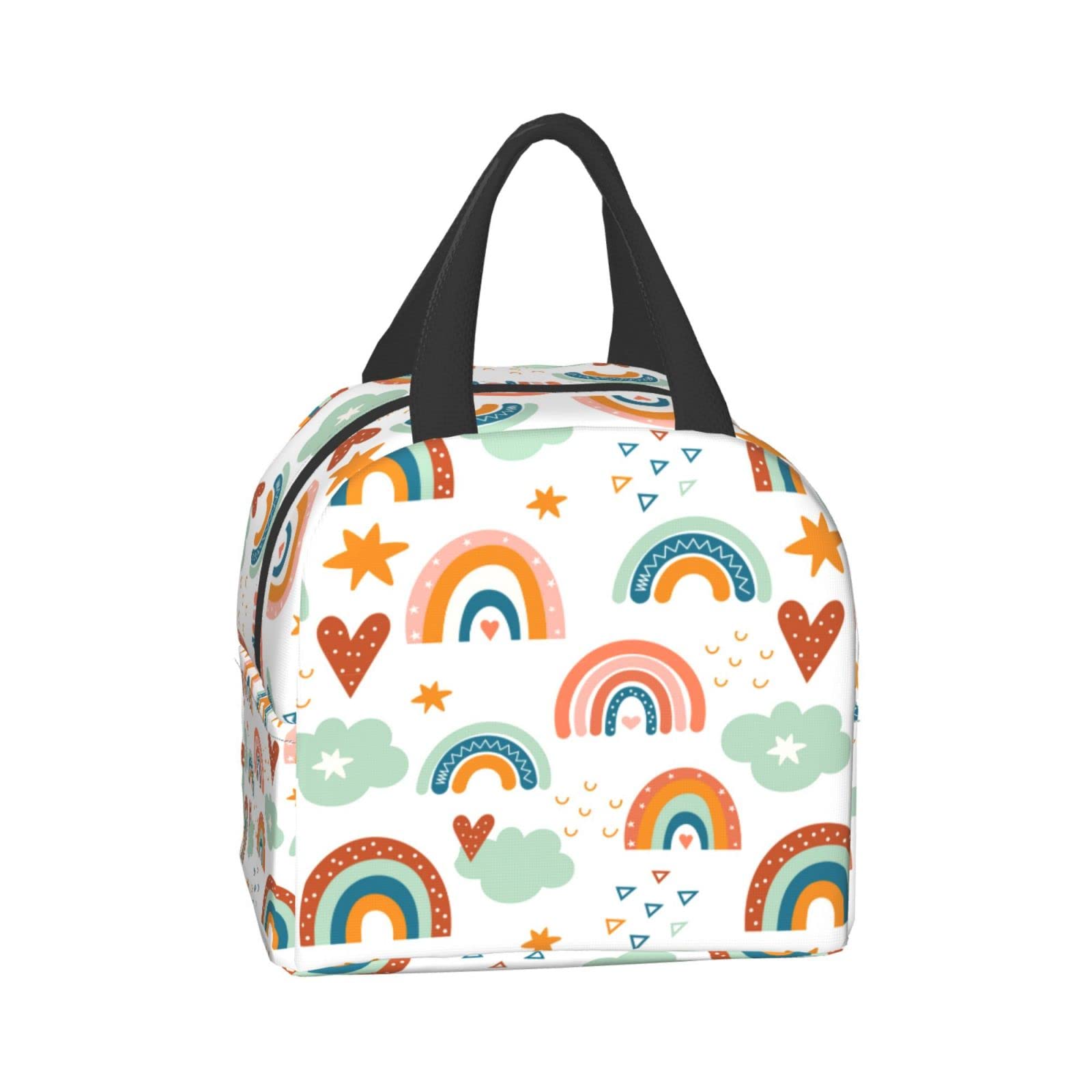 Boho Rainbows and Clouds Insulated Lunch Box - Reusable Thermal Lunch Bag for Women & Men - Perfect for Office, School, Camping, Hiking, Picnic, Beach & Travel - Eco-Friendly Food Container for Work & Outdoor Activities