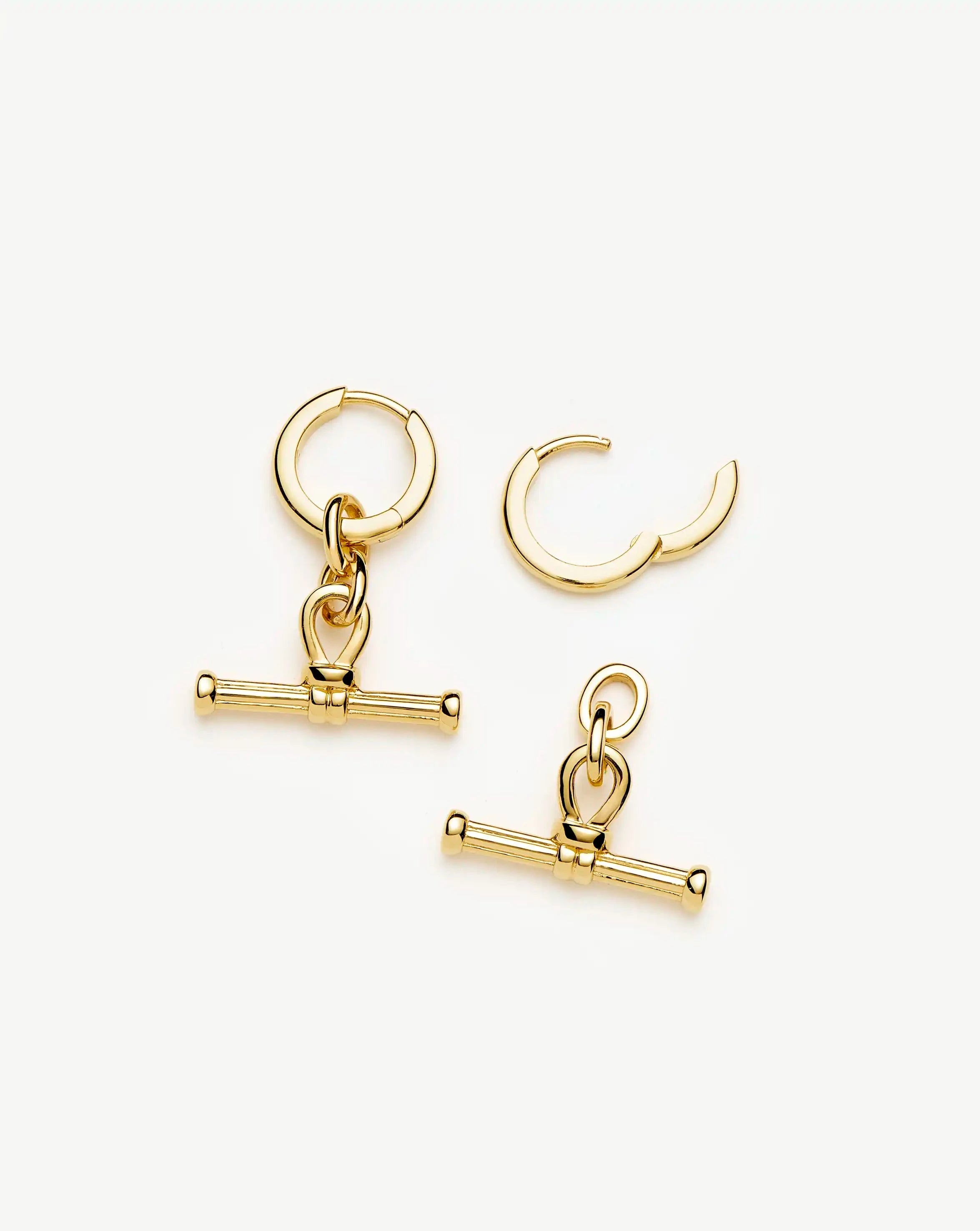 18ct Gold Plated Ridge T Bar Drop Huggie Earrings - Elegant Dangle Earrings for Women, Perfect for Parties, Weddings & Everyday Wear