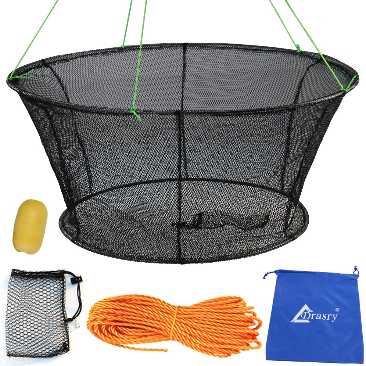 Foldable Fishing Net with Rope - Portable Landing Net for Crayfish, Crab, Minnow, Shrimp, Crawdad & Lobster - Ideal for Pier, Bridge & Shore Fishing - Great for Bait Collection & Catch Release
