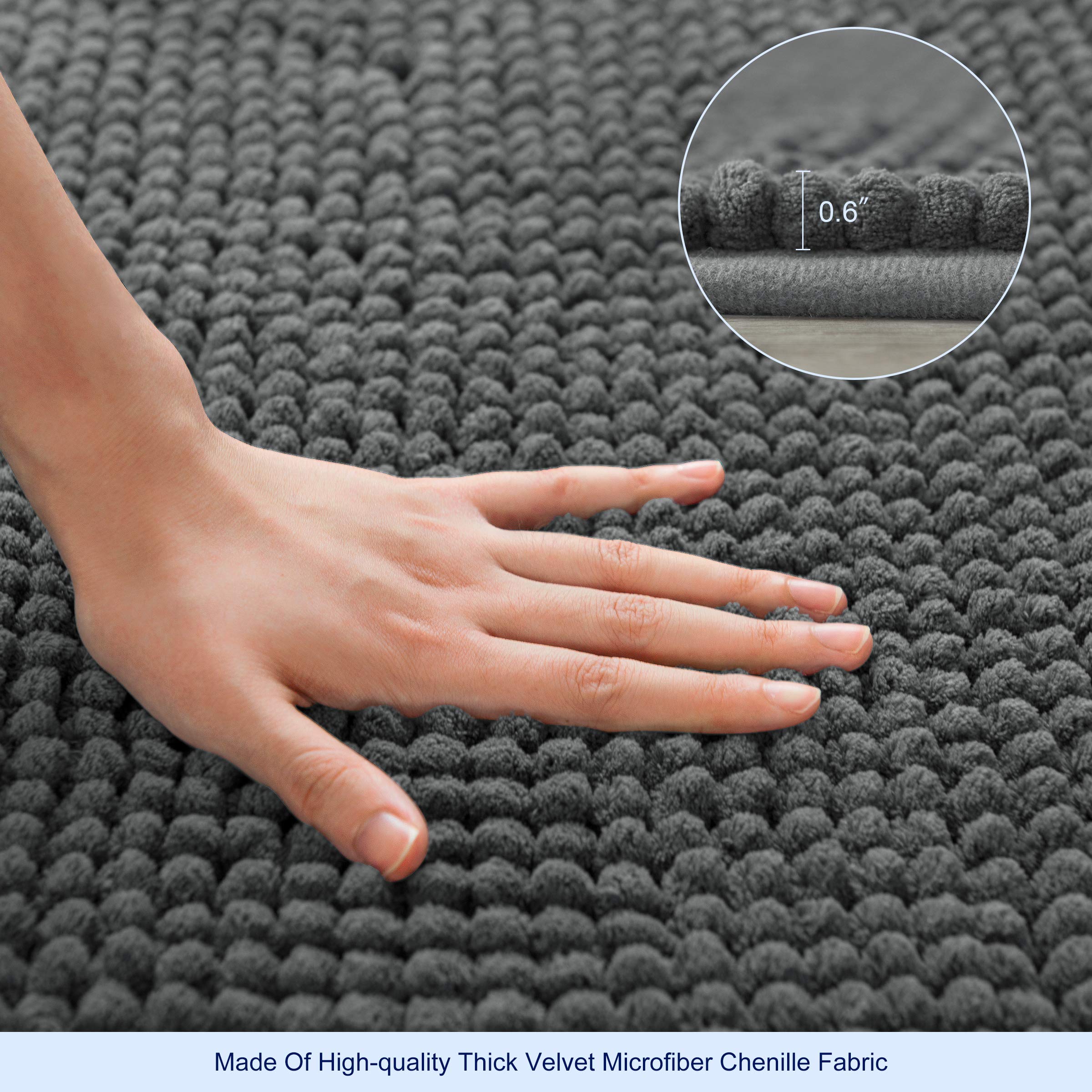 SUBRTEX Chenille Bathroom Rug - Ultra Soft Plush Shower Mat, Quick Dry & Machine Washable, Water Absorbent (24x60 Inches, Gray) - Perfect for Bathroom, Shower & Spa Areas