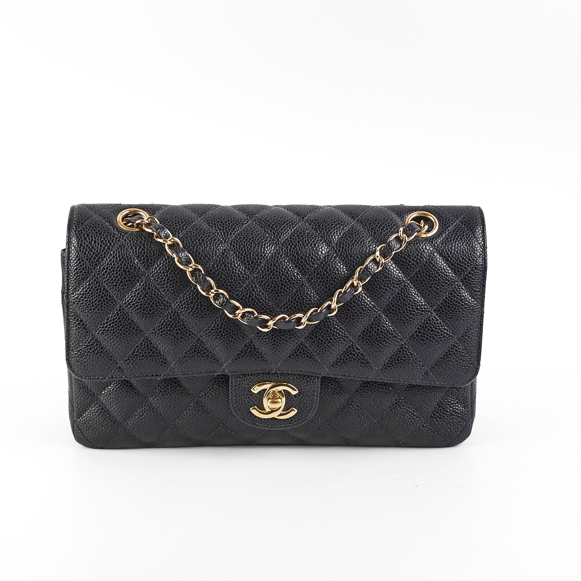 Chanel Medium/Large Classic Flap Bag in Black Caviar Leather - Series 8 | Luxury Designer Handbag for Women, Perfect for Work, Evening Events & Everyday Use