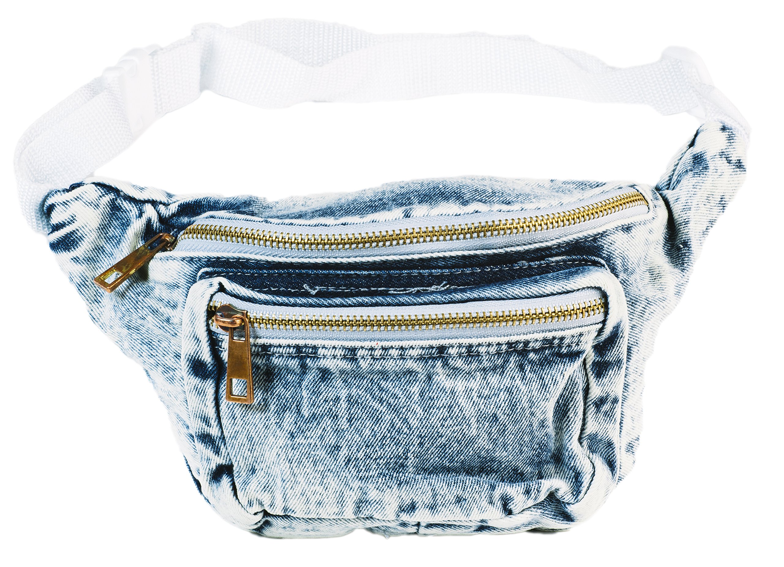 Funny Guy Mugs Premium Retro Denim Fanny Pack - Vintage Acid Wash Jean Waist Bag for Men & Women | Perfect for Travel, Hiking, Concerts & Everyday Use