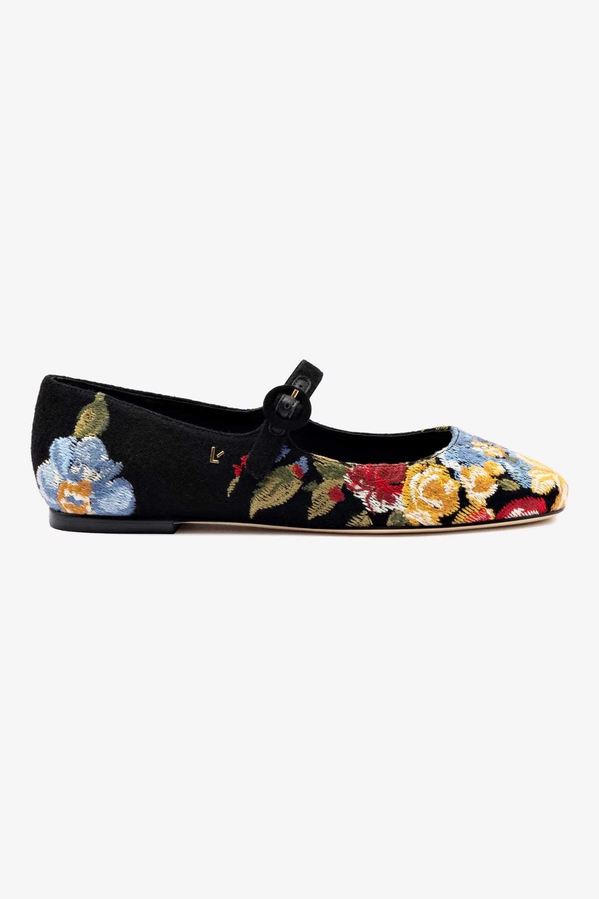 Larroudé x Markarian Black Wool Flat Shoes with Floral Embroidery - Elegant Women's Loafers for Work, Office & Casual Outfits