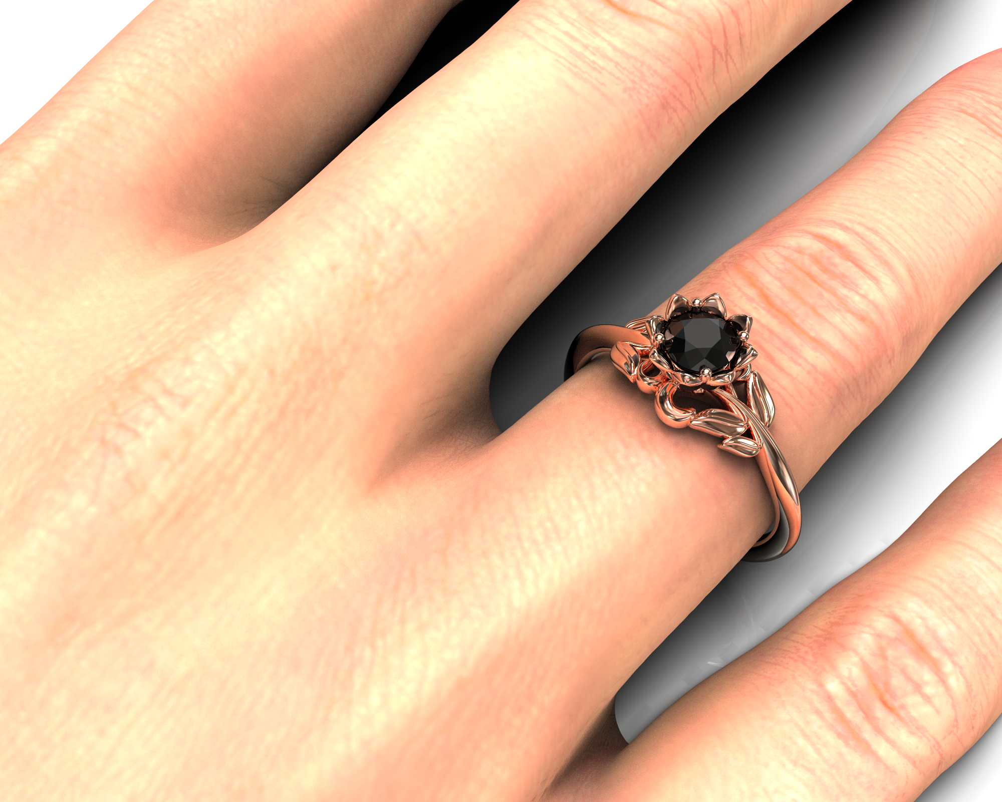 Black Diamond Flower Engagement Ring - Nature Inspired Design for Women, Perfect for Proposals, Weddings & Anniversary Gifts | Elegant Jewelry for Special Occasions