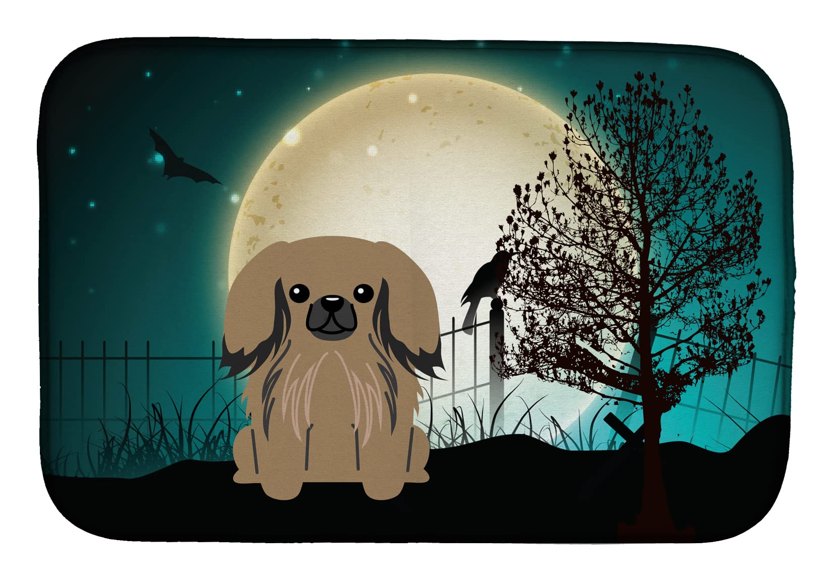 Halloween Pekingese Dish Drying Mat - Absorbent Kitchen Counter Mat for Dishes, 14x21