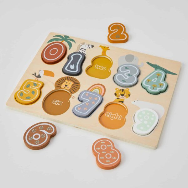 Wooden Safari 123 Number Puzzle - Educational Counting Toy for Toddlers - Perfect for Preschool Learning & Montessori Activities at Home or Classroom