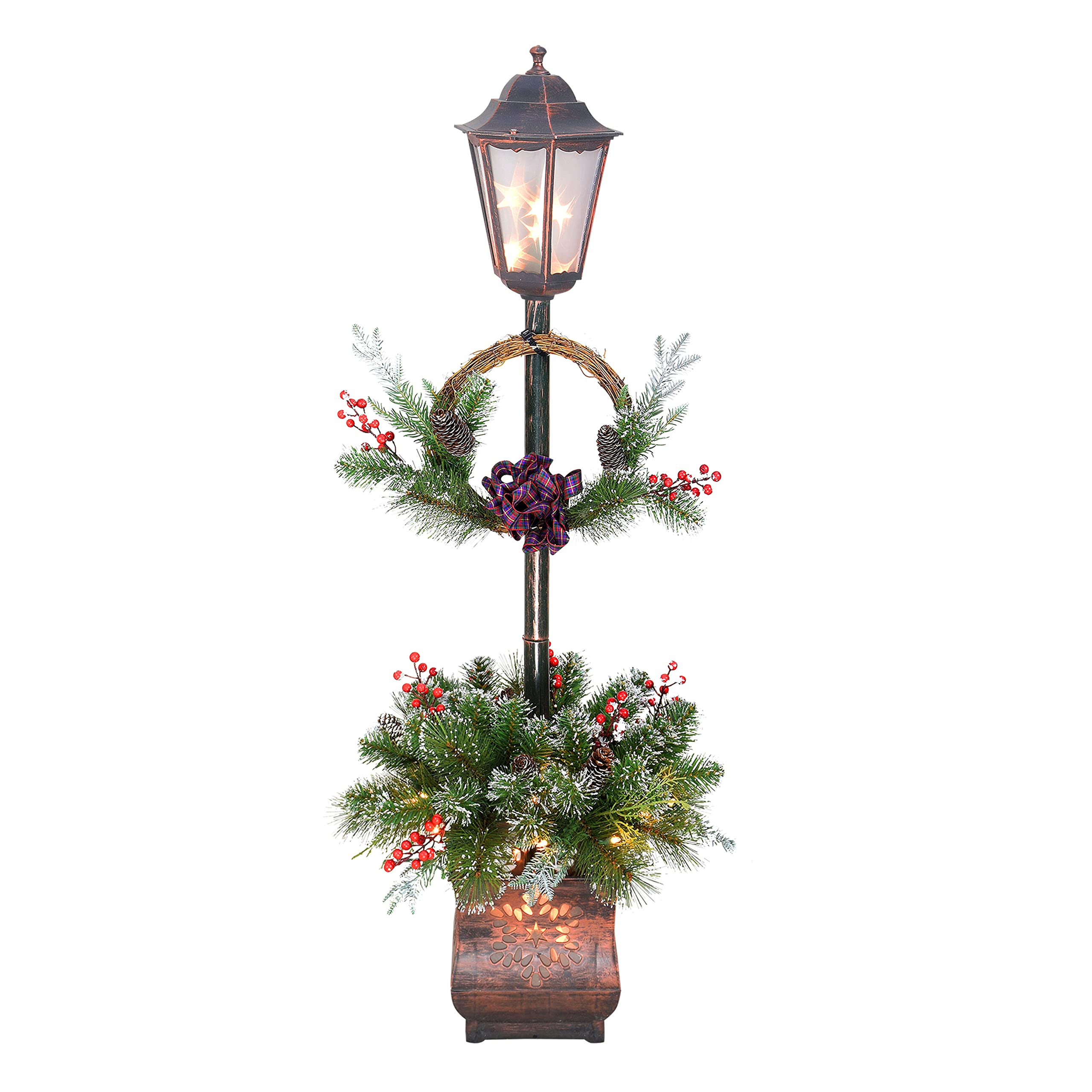 Puleo International 4 ft Outdoor Lamp Post with 35 UL Listed Clear Incandescent Lights - Perfect for Garden, Patio, and Driveway Lighting