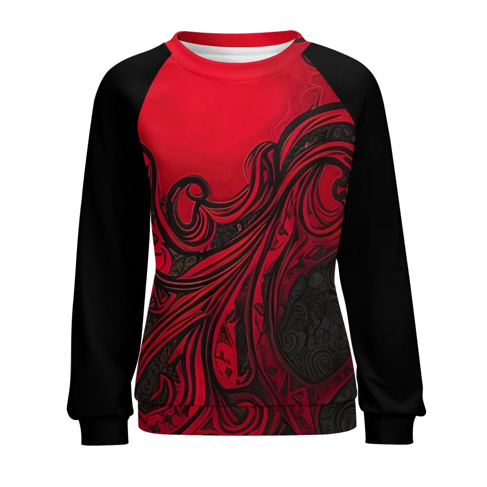 Gothic Black and Red Raglan Round Neck Sweater for Women | Vintage Gothic Fashion | Perfect for Halloween, Parties, and Casual Wear