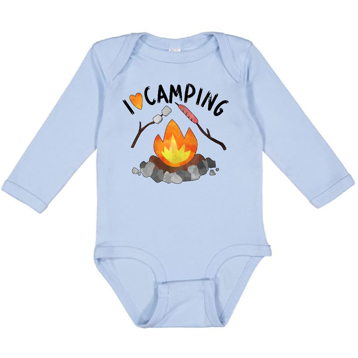 Inktastic I Love Camping Long Sleeve Baby Bodysuit - Campfire, Hot Dog & Marshmallows Design - Perfect for Outdoor Adventures & Family Camping Trips