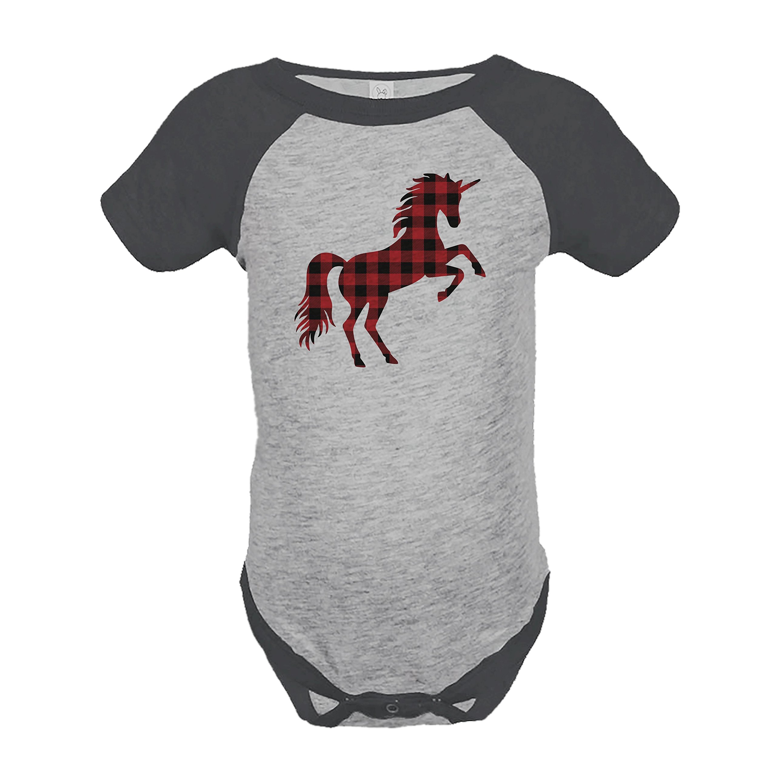 7 ate 9 Apparel Kids Plaid Unicorn Romper - Grey Cotton One-Piece Outfit for Toddlers & Infants | Perfect for Playdates, Birthday Parties & Photo Shoots