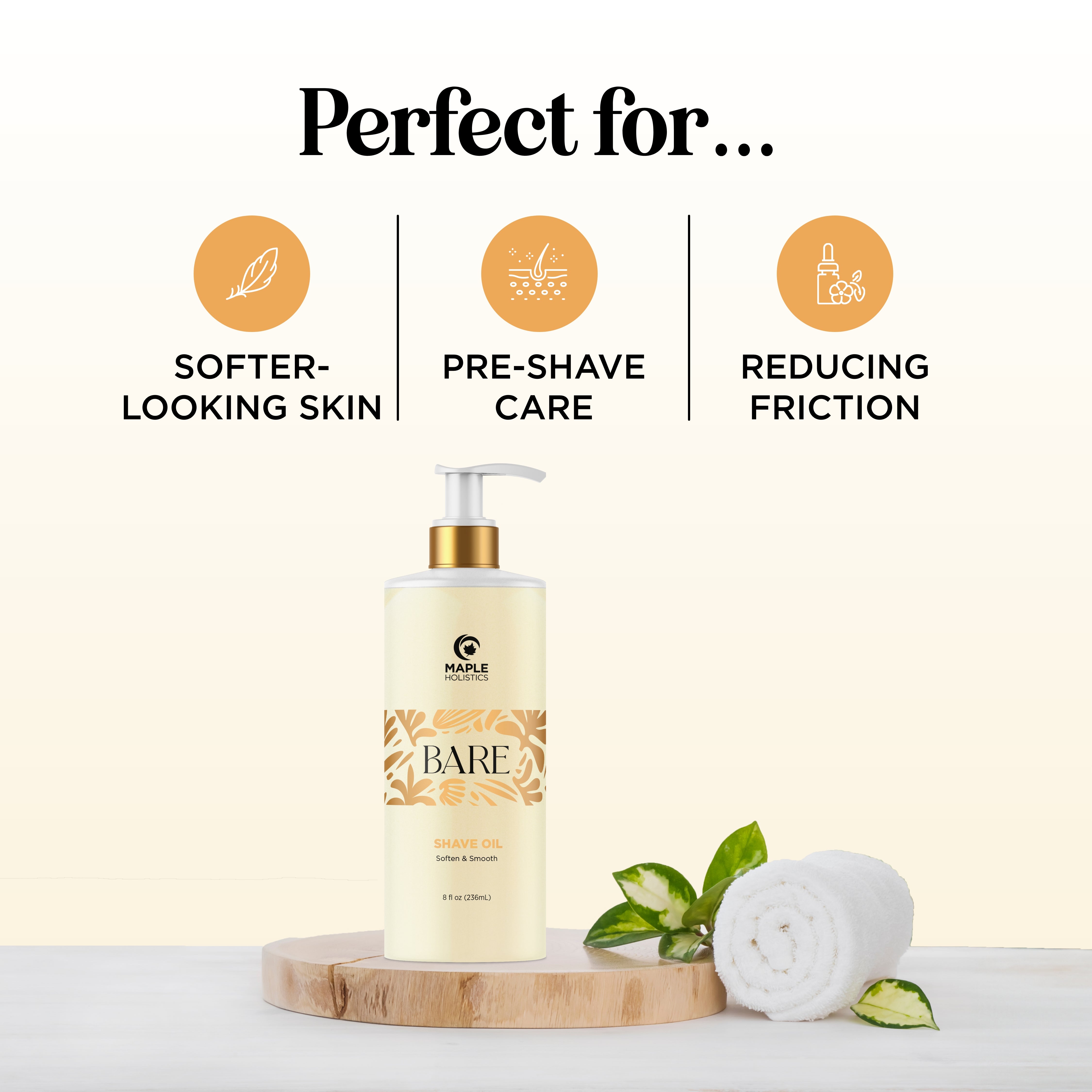 Organic Bare Shave Oil for Men & Women - Natural Pre & Post Shave Soothing Oil for Sensitive Skin - Perfect for Smooth Shaving at Home or Travel