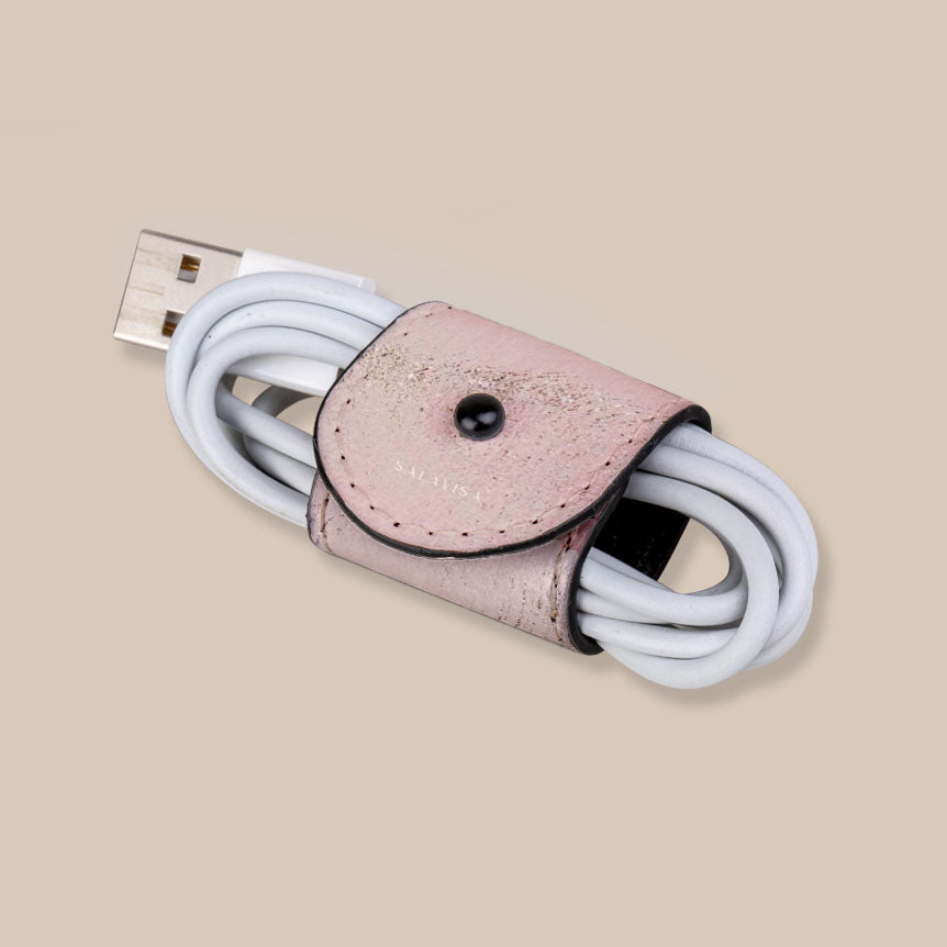 Eco-Friendly Pink & Gold Abstract Phone Cord Wrap - Stylish Cable Organizer for iPhone, Android, Laptop & Office Use