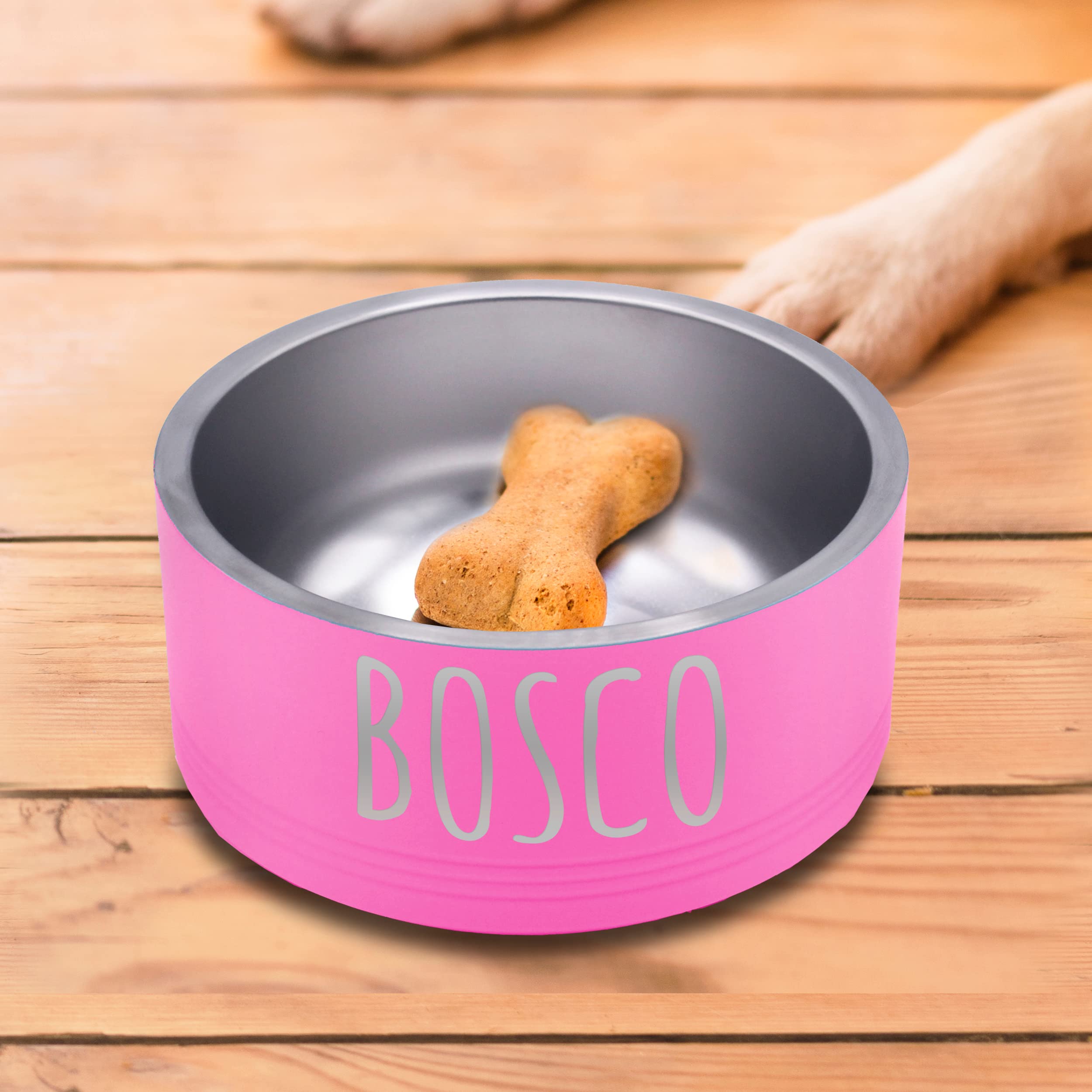 Custom Personalized Stainless Steel Pet Bowl for Dogs & Cats - Engraved Non-Slip Food & Water Dish (64oz Large, Pink) - Perfect for Home, Travel & Outdoor Use