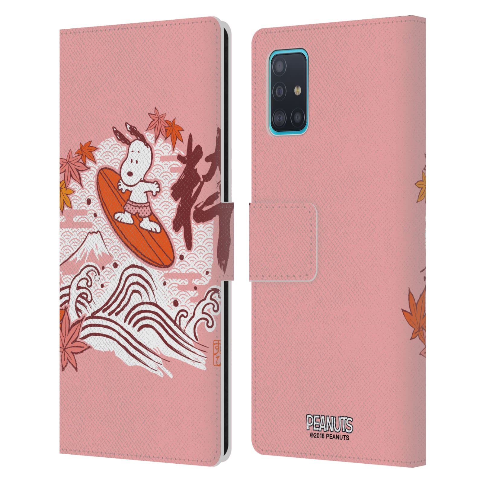 Peanuts Surf Oriental Snoopy Leather Book Wallet Case Cover for Samsung Galaxy A51 (2019) - Officially Licensed by Head Case Designs, Perfect for Daily Use and Travel Protection
