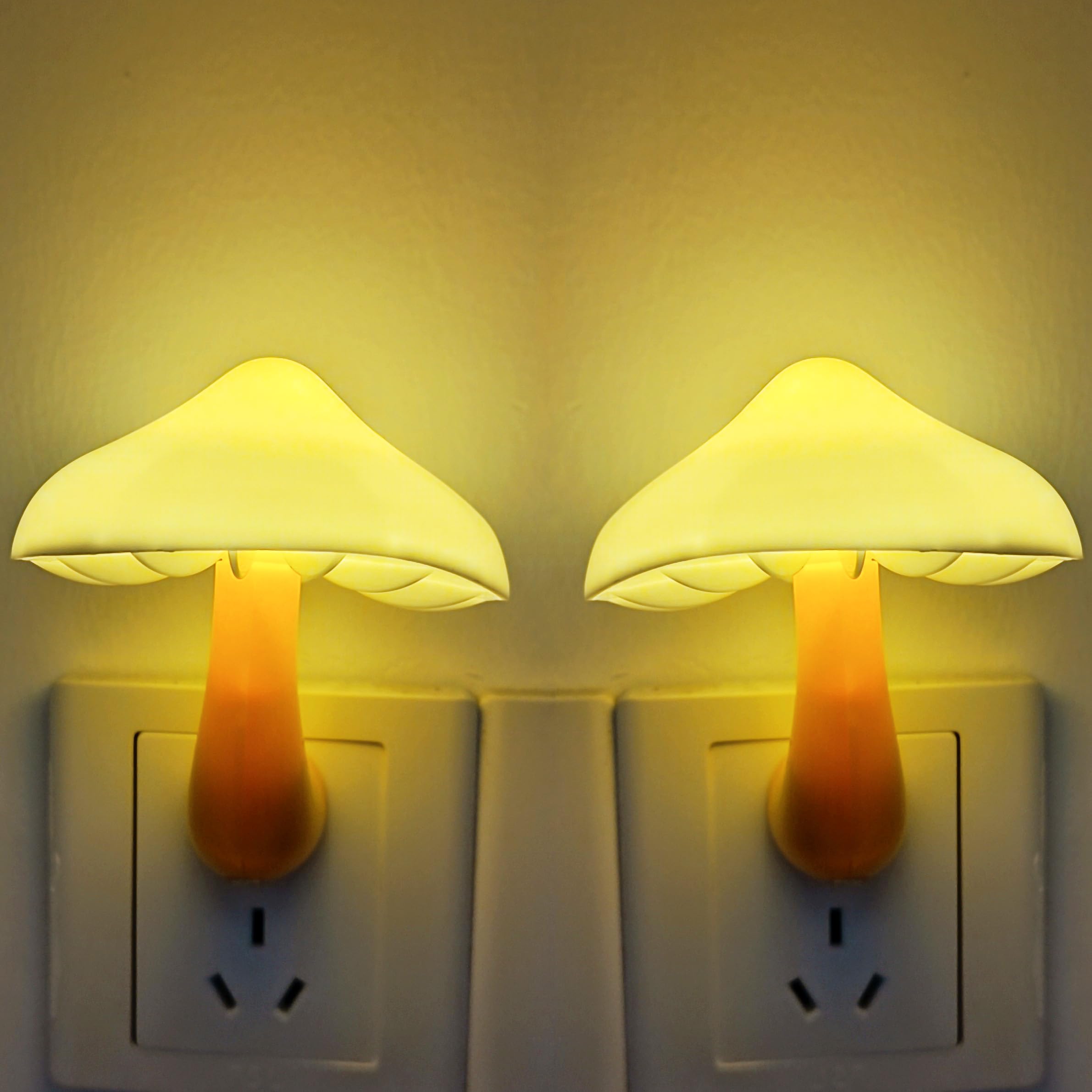 AUSAYE 2 Pack LED Night Light Plug-in Wall Lamp - Energy Saving Mushroom Night Lights for Bedroom, Bathroom, Hallway, Kitchen - Warm White Sensor Light for Kids & Adults - Perfect for Nighttime Safety and Convenience
