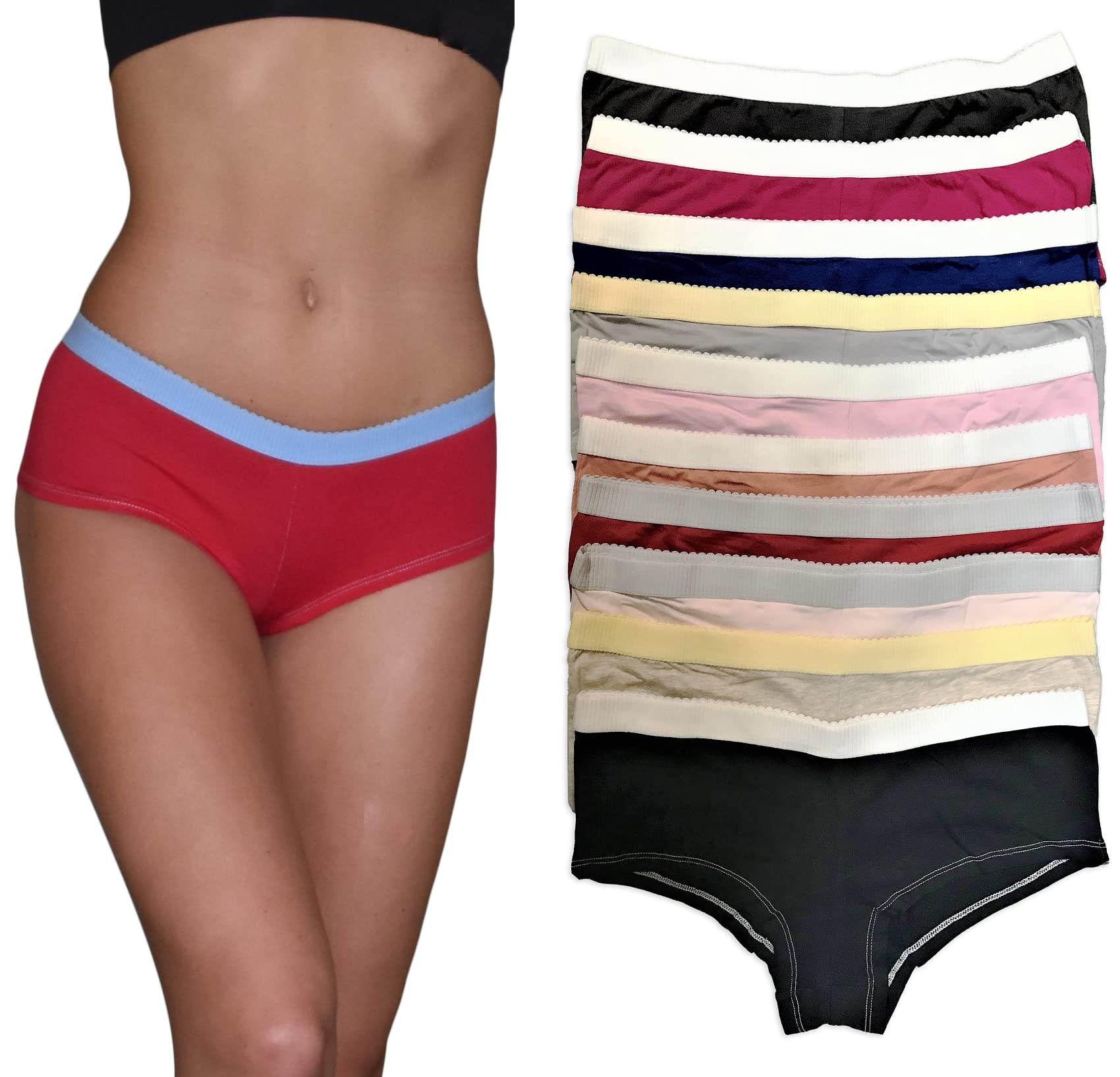 Sexy Women's Boyshort Underwear 10-Pack | Ultra Soft Cotton Stretch Hipster Panties | Comfortable Everyday Wear & Sleepwear