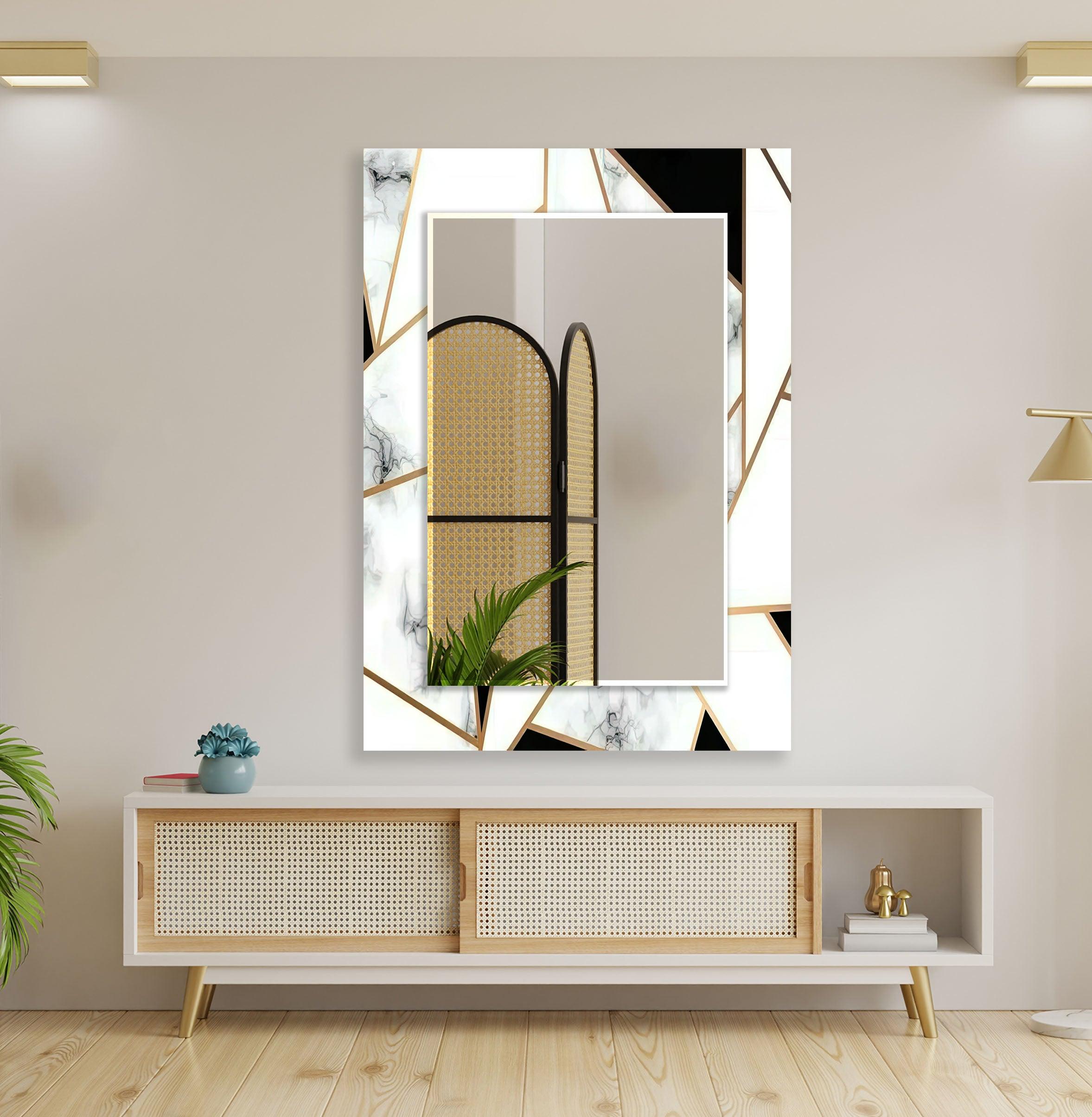 Elegant Black and White Gold Accent Wall Mirror - Perfect for Living Room, Bedroom, or Entryway Decor