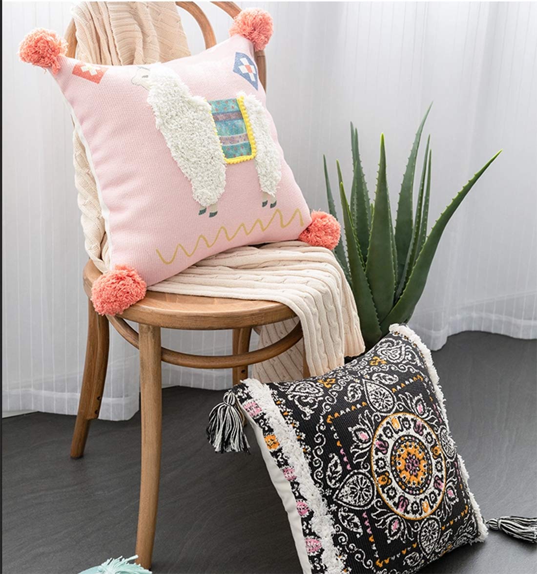Fennco Styles Woven Llama Decorative Throw Pillow - 17x17 Inch Square Pink Cushion Cover with Insert for Sofa, Bed, Living Room & Home Decor | Soft Accent Pillow for Cozy Comfort, Farmhouse Style & Nursery Decor