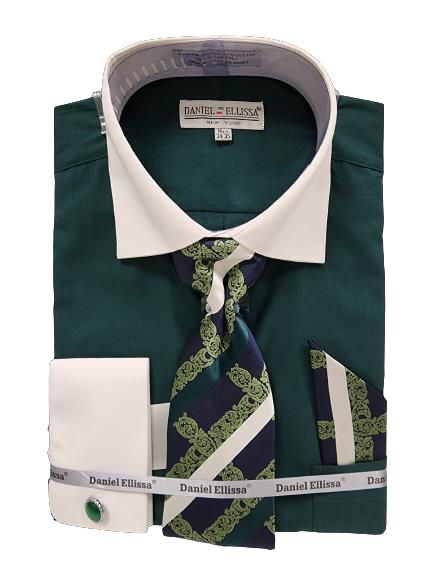 Daniel Ellissa Two-Tone Solid Shirts DS3829P2 Hunter Green | Stylish Casual & Business Wear for Men