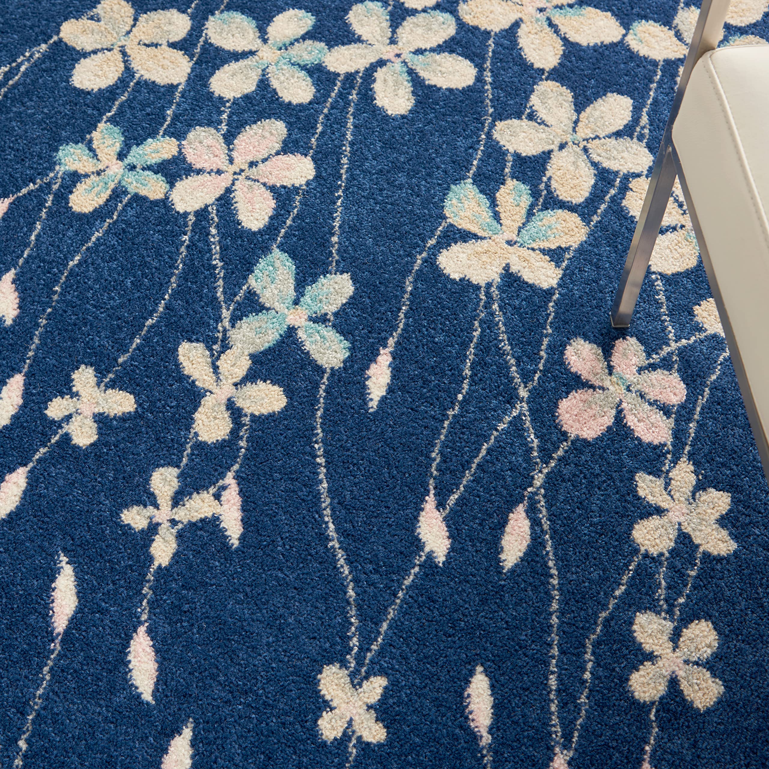 Nourison Tranquil Floral Navy 6' x 9' Area Rug - Easy Cleaning, Non-Shedding, Soft & Durable - Perfect for Bedroom, Living Room, Dining Room & Kitchen Decor (6x9)