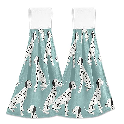 Premium Dalmatian Print Kitchen Towels Set of 2 - Soft Absorbent Blue Hand Towels with Hanging Loop for Bathroom, Dish Cloth & Oven Handle - Perfect for Cooking, Cleaning & Home Decor