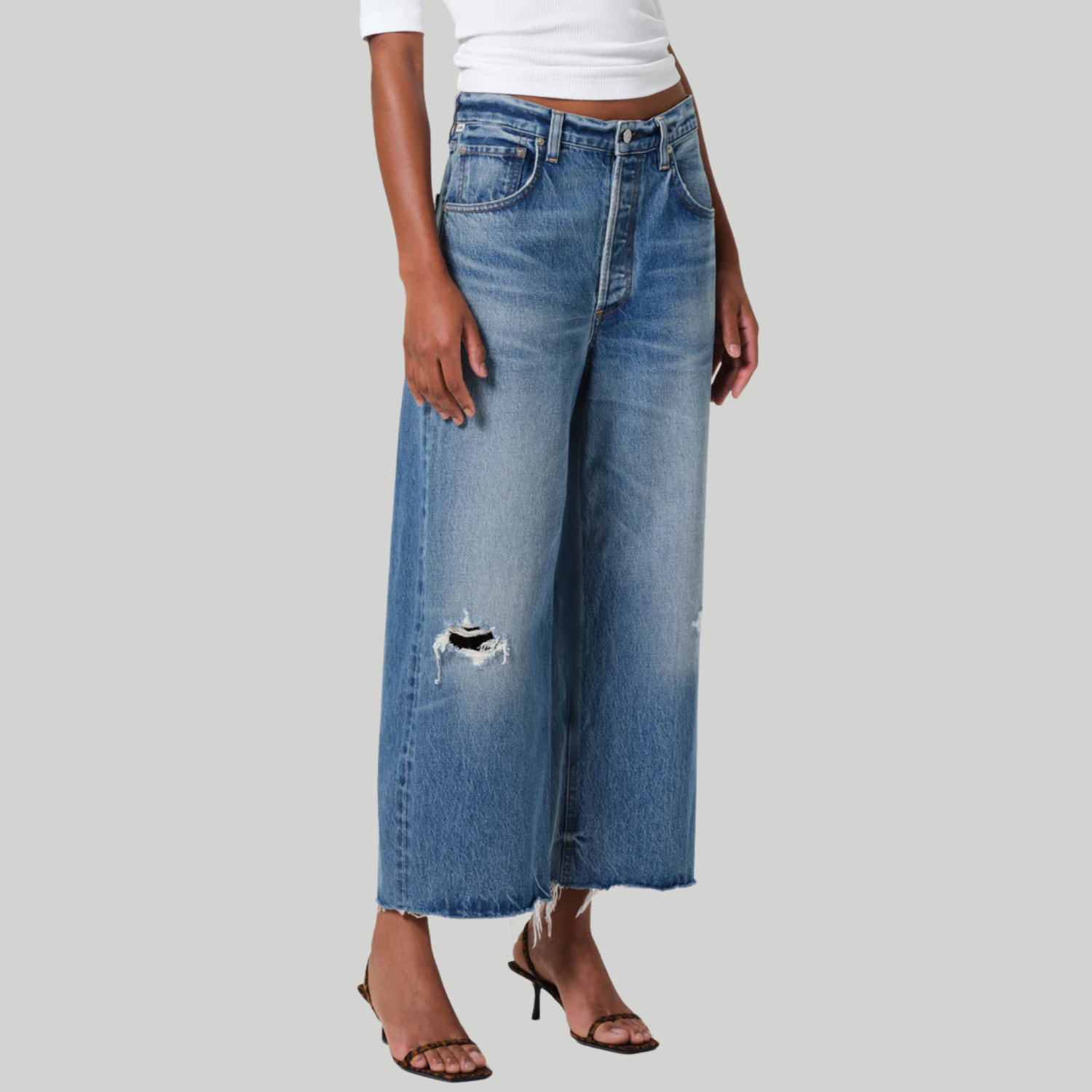 Ayla Raw Hem Crop Top - Women's Fashion Distressed Denim Shirt for Casual Outfits & Streetwear