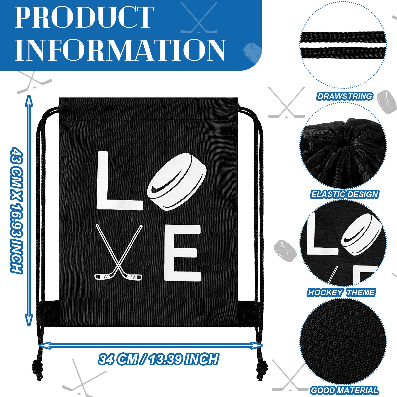 Sinmoe 6-Pack Large Hockey Gift Bags 13.4 x 16.9 Inches - Sports Drawstring Backpacks for Men & Women - Perfect for Hockey Parties, Gym, Shopping, Birthday Gifts, Travel & Yoga Events - Durable & Reusable Party Favors