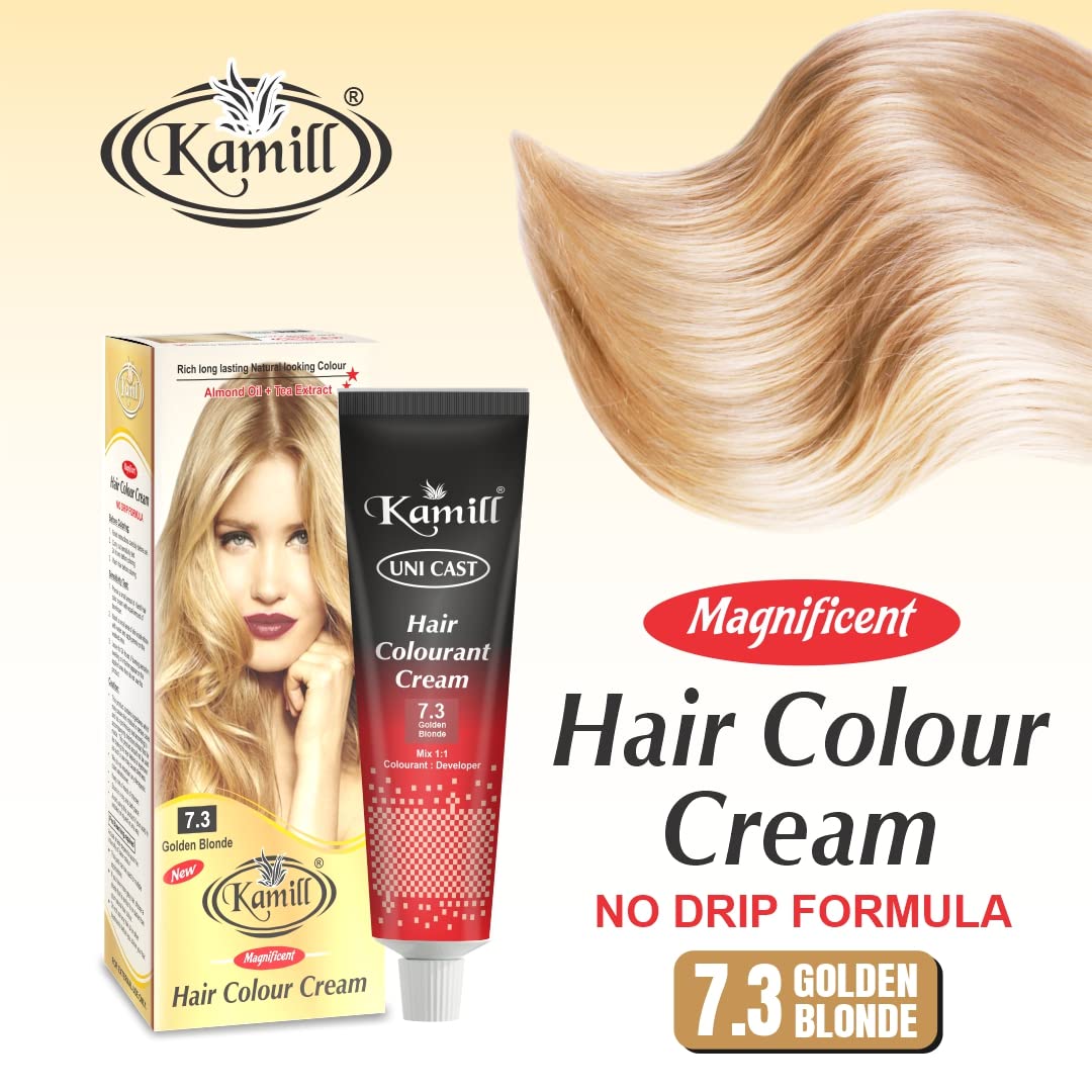 Kamill Golden Blonde 7.3 Ammonia-Free Hair Color Cream for Men & Women - Gentle Permanent Hair Dye for Natural-Looking Highlights at Home