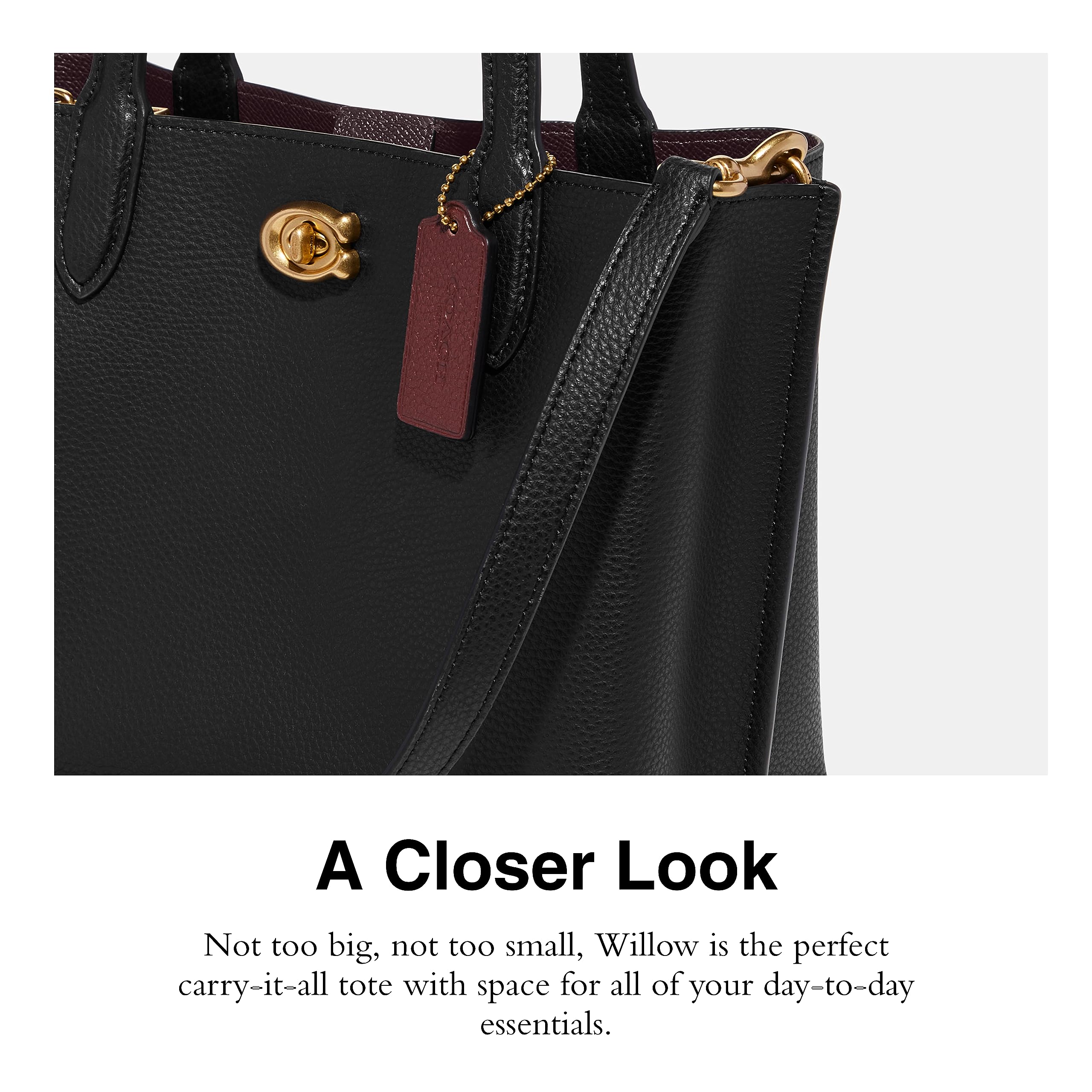 COACH Polished Pebble Leather Willow Tote 24 - Premium Black Leather Handbag for Women | Stylish Work Bag, Everyday Purse & Travel Tote