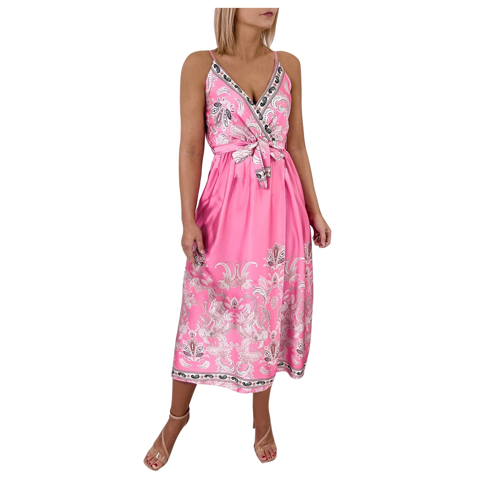 Women's Vintage Floral Boho Cocktail Dresses - Sleeveless Summer Beach Sundresses with Pockets | Perfect for Parties, Vacations & Casual Outings
