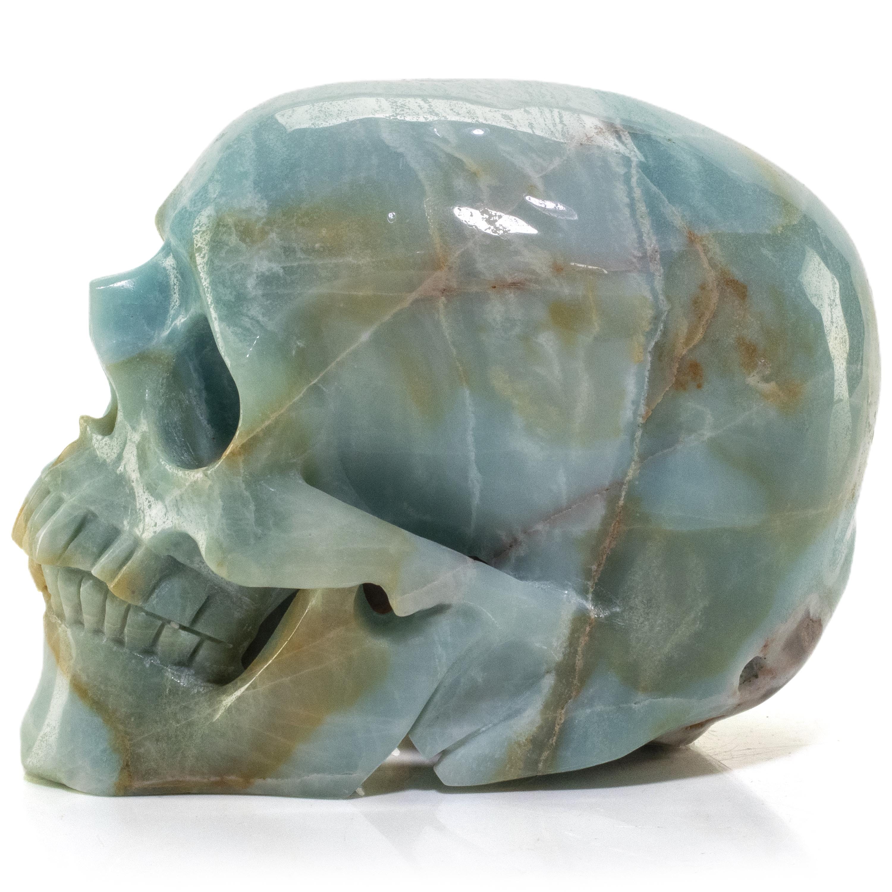 Amazonite Skull Carving - 5.5 Inch Handmade Gemstone Artifact (2,128g) - Perfect for Home Decor, Meditation, and Crystal Healing Collections