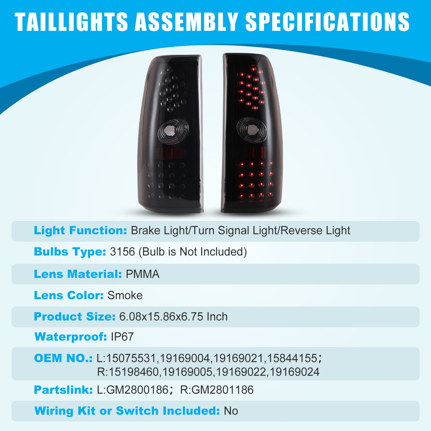 CPW LED Black Smoke Tail Lights Compatible with 1999-2006 Chevrolet Silverado & 1999-2003 GMC Sierra - Upgrade Your Truck's Style & Safety for Night Driving