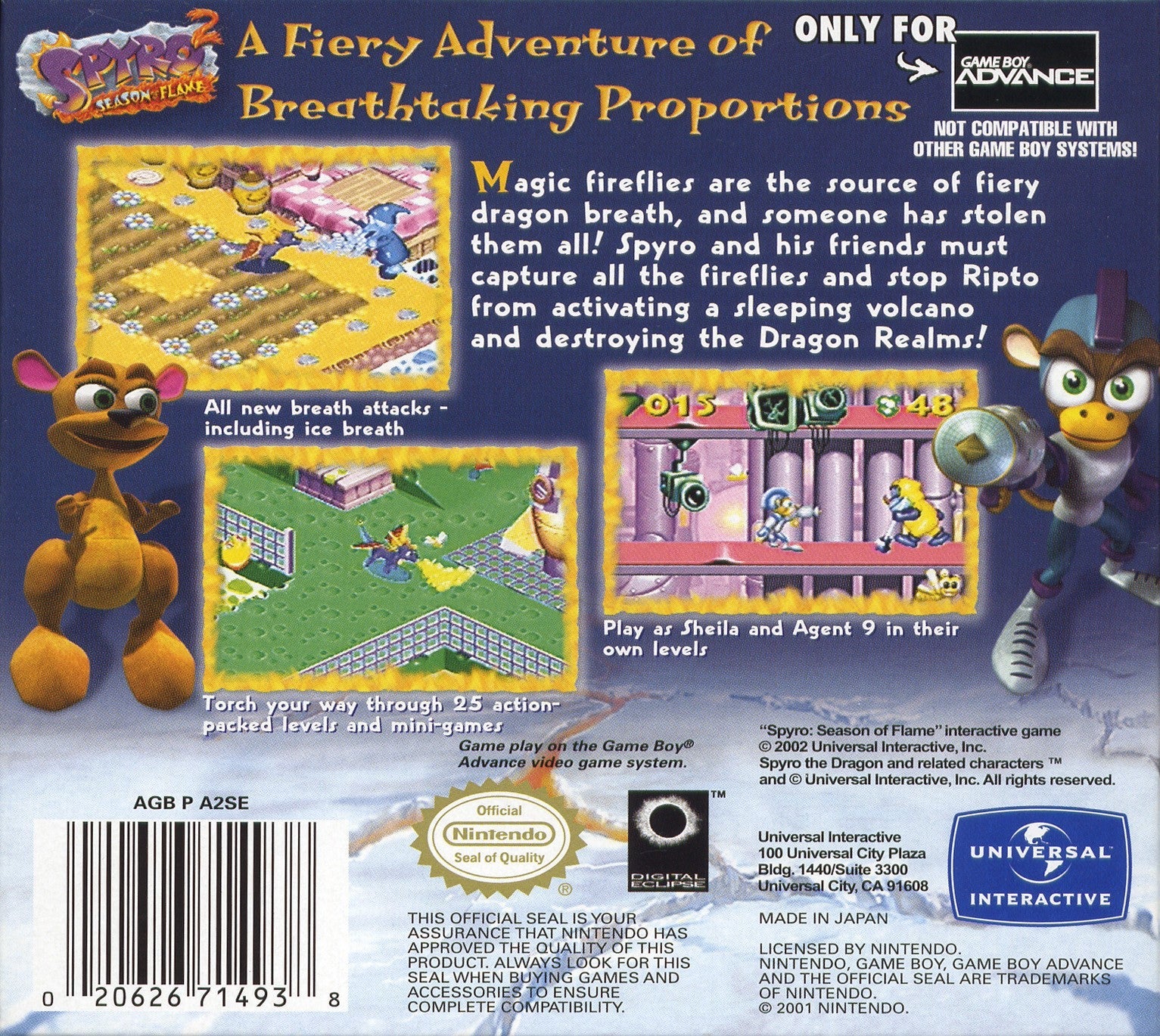 Spyro 2: Season of Flame - Action Adventure Game for Nintendo GBA | Classic Platformer Gameplay | Perfect for Travel & Retro Gaming Enthusiasts