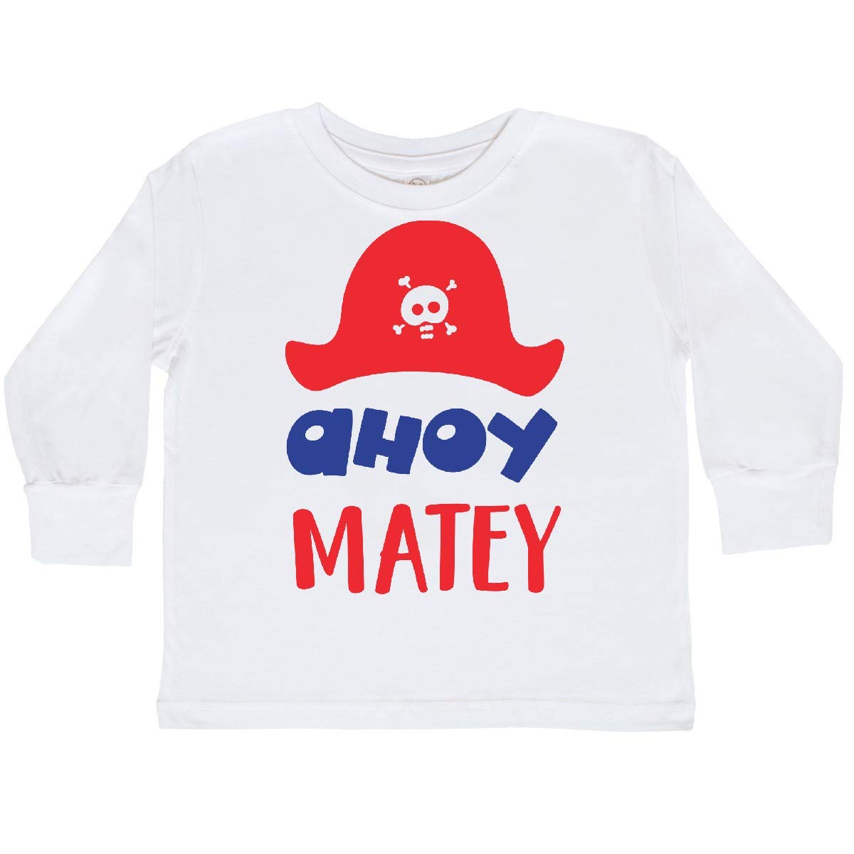 Inktastic Ahoy Matey Pirate Hat Skull and Bones Toddler Long Sleeve T-Shirt - Cute Pirate Themed Shirt for Boys & Girls, Halloween Costume, Pirate Party Outfit, Birthday Gift for Kids